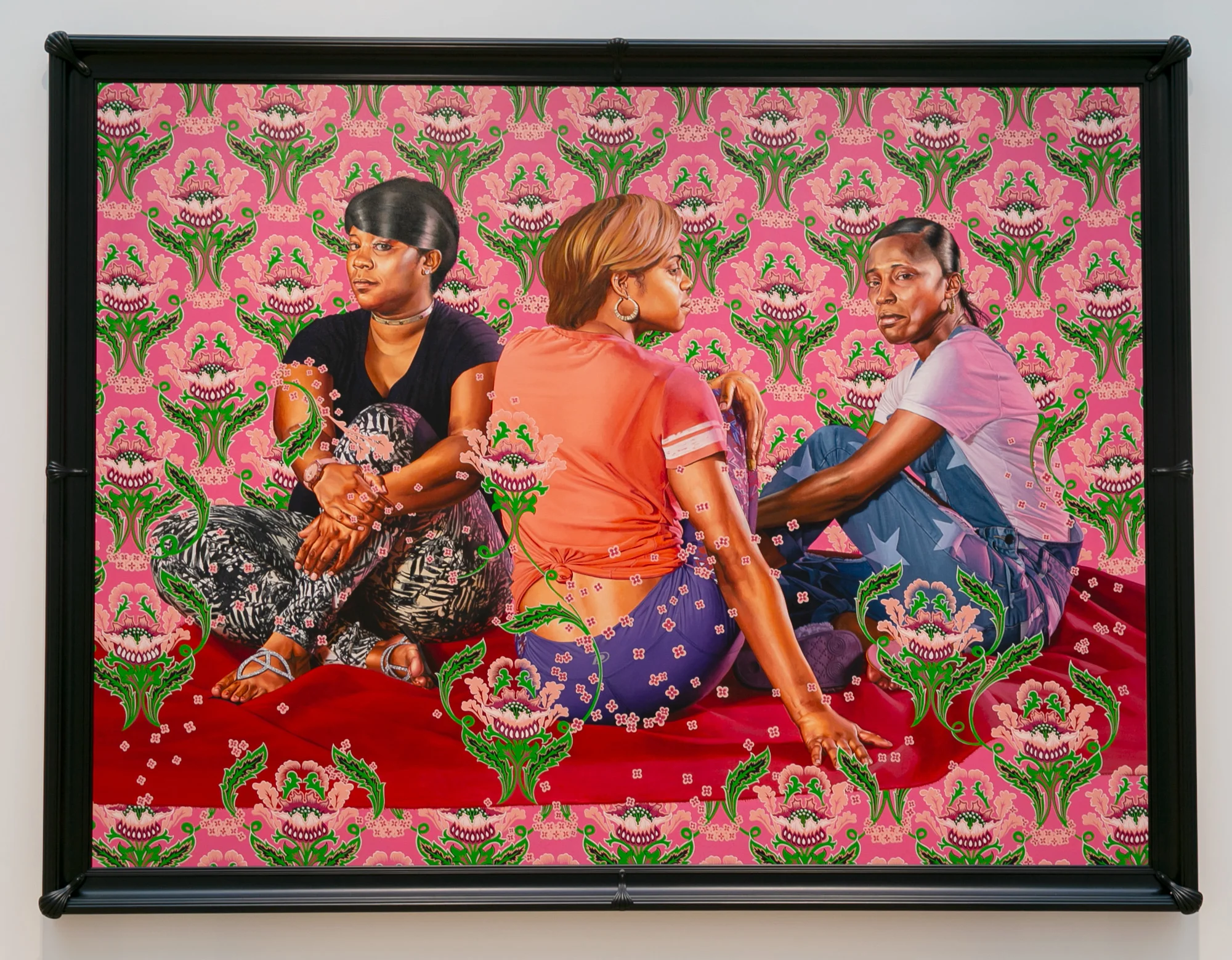 Kehinde Wiley, “Three Girls in a Wood” (2018), oil on linen, image: 108 × 144 inches, framed: 119 in. × 155 inches, Saint Louis Art Museum
