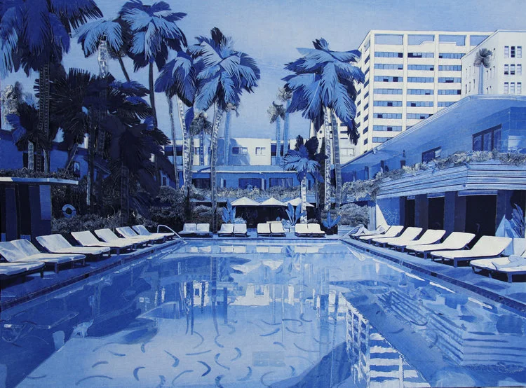 Ian Berry ha dipinto la luce accecante di 'Hotel California 'con scampoli di Denim sovrapposti