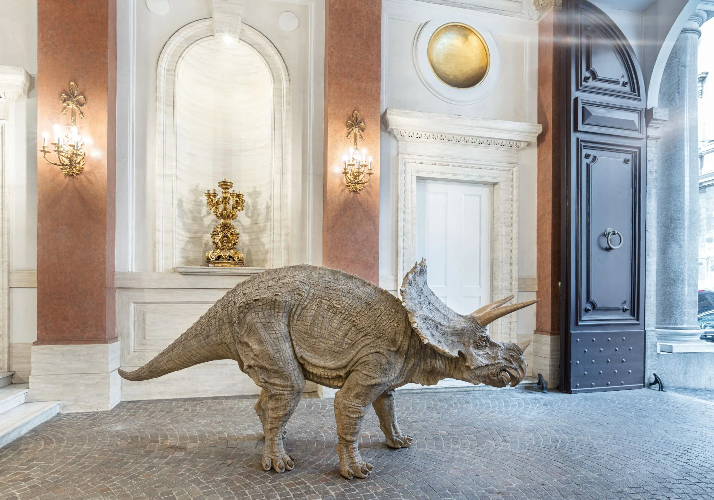 I Didn’t Notice What I am Doing , 2012, sculture in fibra di vetro: scultura di triceratopo 400 x 190 x 120 cm. Courtesy: the artist and GALLERIA CONTINUA . Photo by: Ela Bialkowska, OKNO Studio