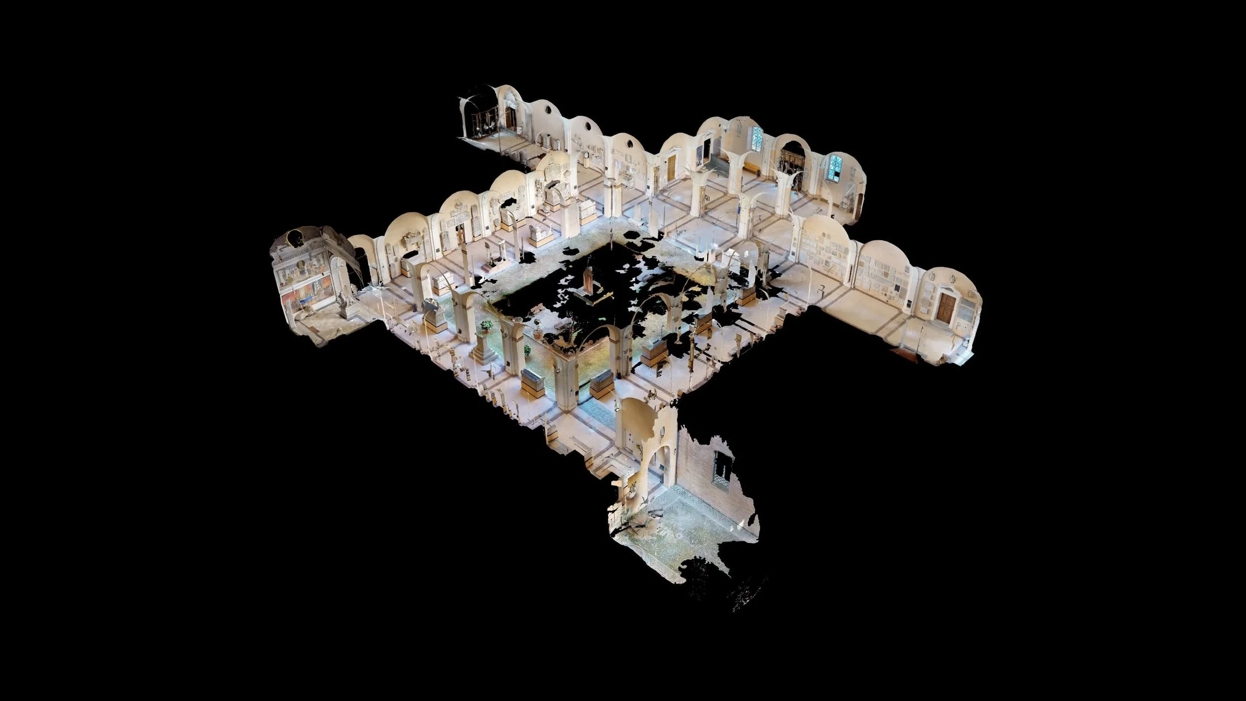 Il Museo Lapidario visto dall’alto attraverso l’ambiente virtuale usato per le visite guidate