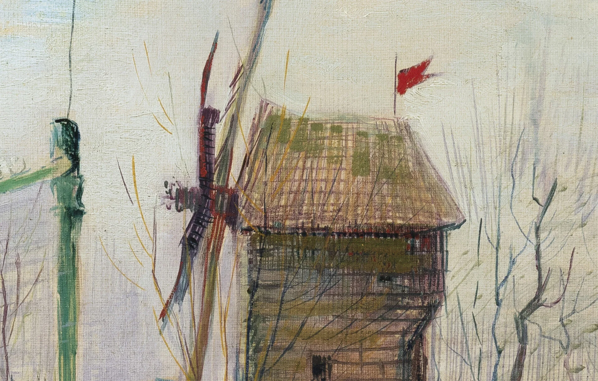 “Scène de rue à Montmartre Impasse des Deux Frères et le Moulin à Poivre)”, particolare, (1887), olio su tela, 46,1 x 61,3 centimetri. Immagine per gentile concessione di Sotheby's
