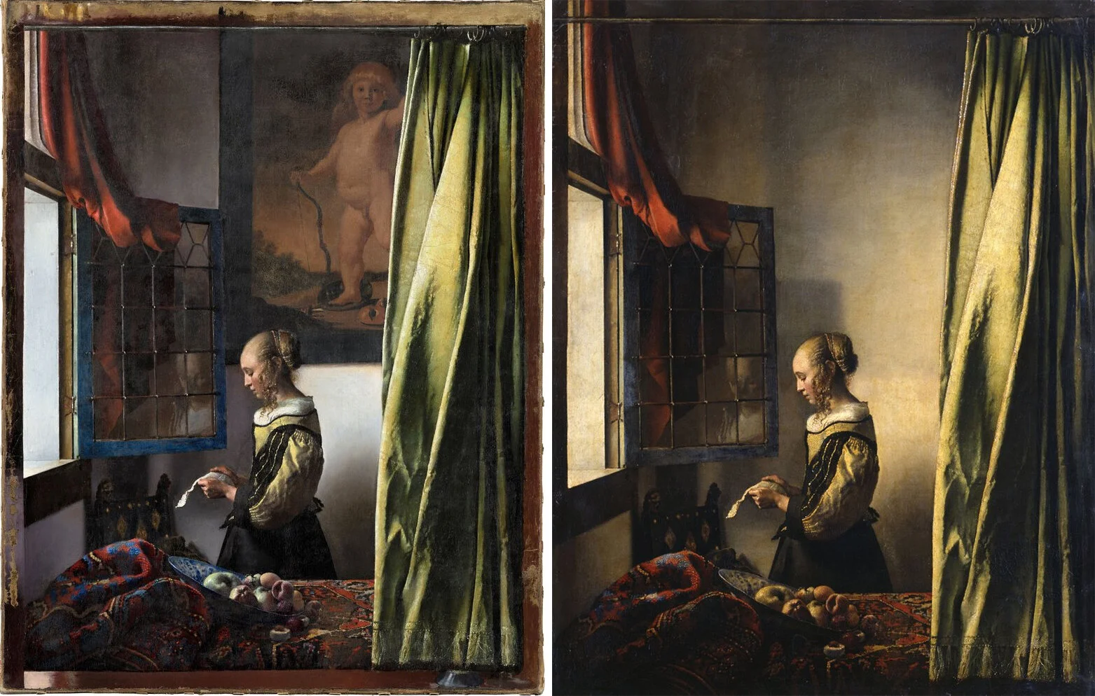 Il restauro di un'opera di Veermer porta alla luce un enorme Cupido dipinto sullo sfondo 
