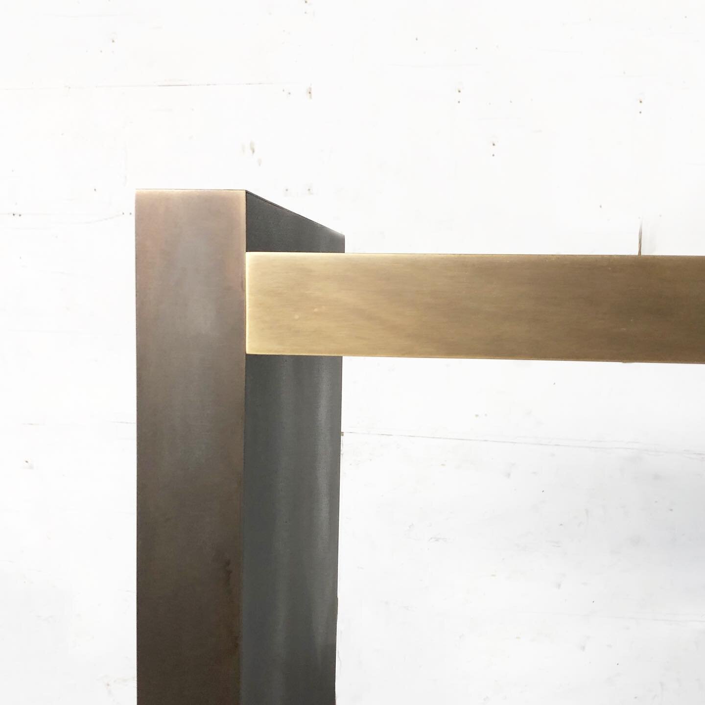 Juxtaposition. Two finishes come together in a very geometric console table. Really happy with how this one turned out. ..... ...... #furniture #ffe #brooklyn #hand #finish #antiqued #architectural #bronze #oil #rubbed #handmade #geometry #simple #sa