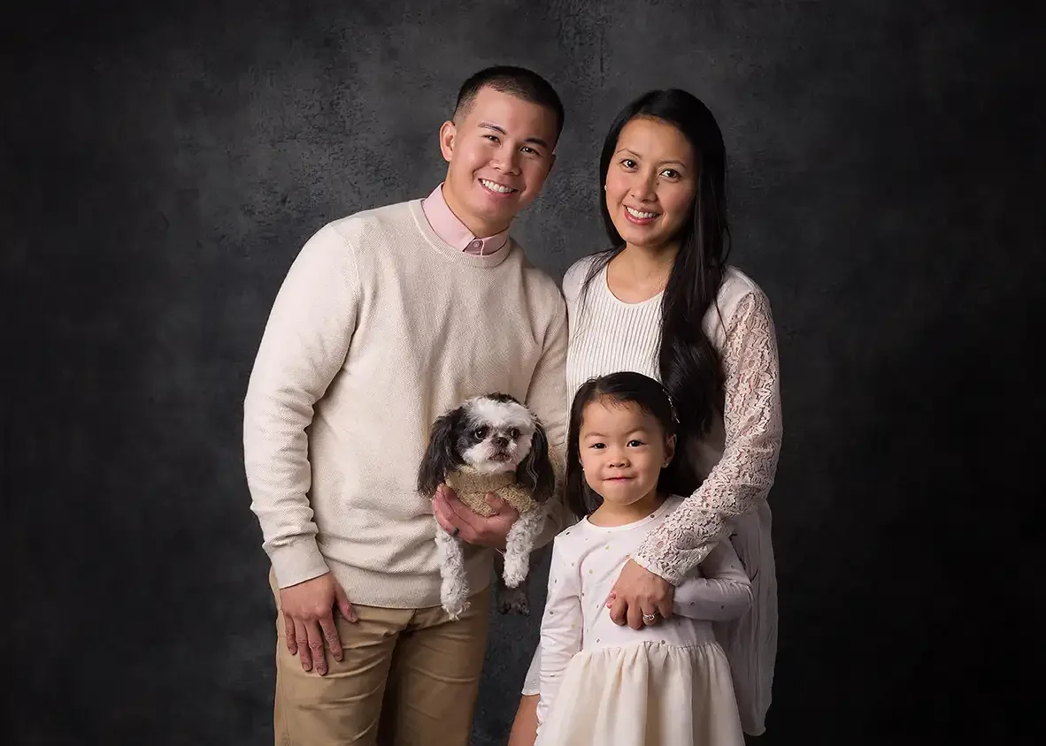 Classic Family Holiday Portrait with Dog | Los Angeles Christmas Photography