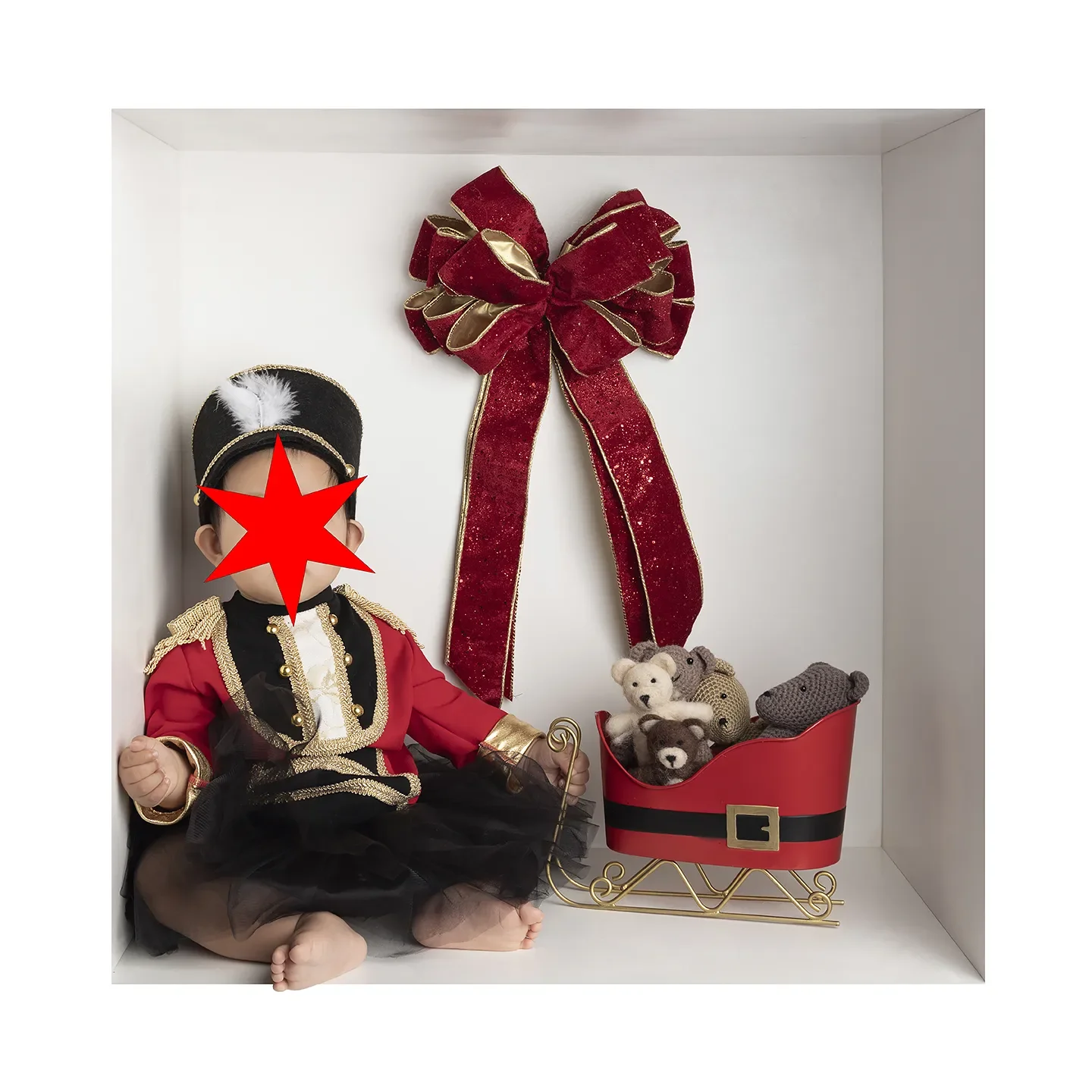 Sitting baby in Nutcracker outfit in a Pasadena area studio