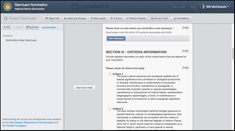 Surveys are easily configured in an administrative interface. 