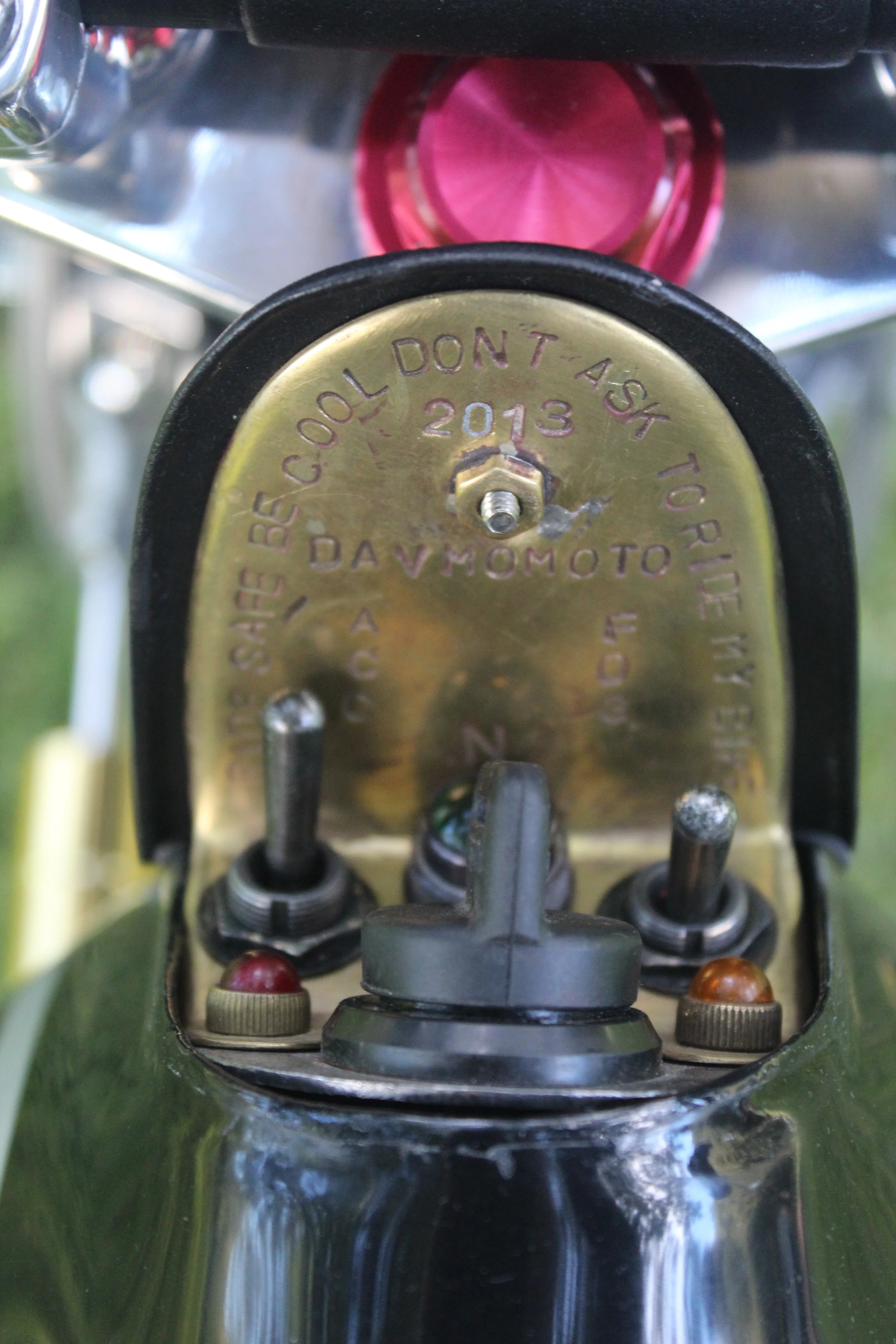 Becuse of the high tunnel on the JT-1 tank, a custom fold-out control panel was able to fill the space. Ignition key and fog-light controls are inside.