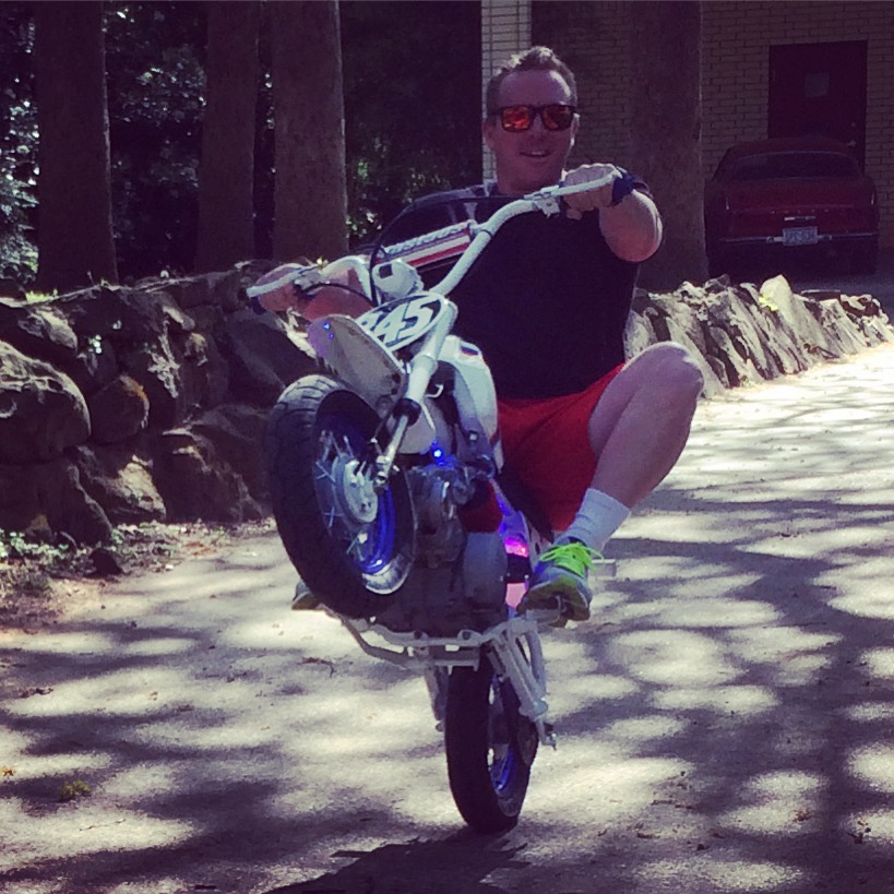 World Famous Wheelie-ing Elvi Brian Hunt pulling up the front of his new whip, the XR50 Stunter.