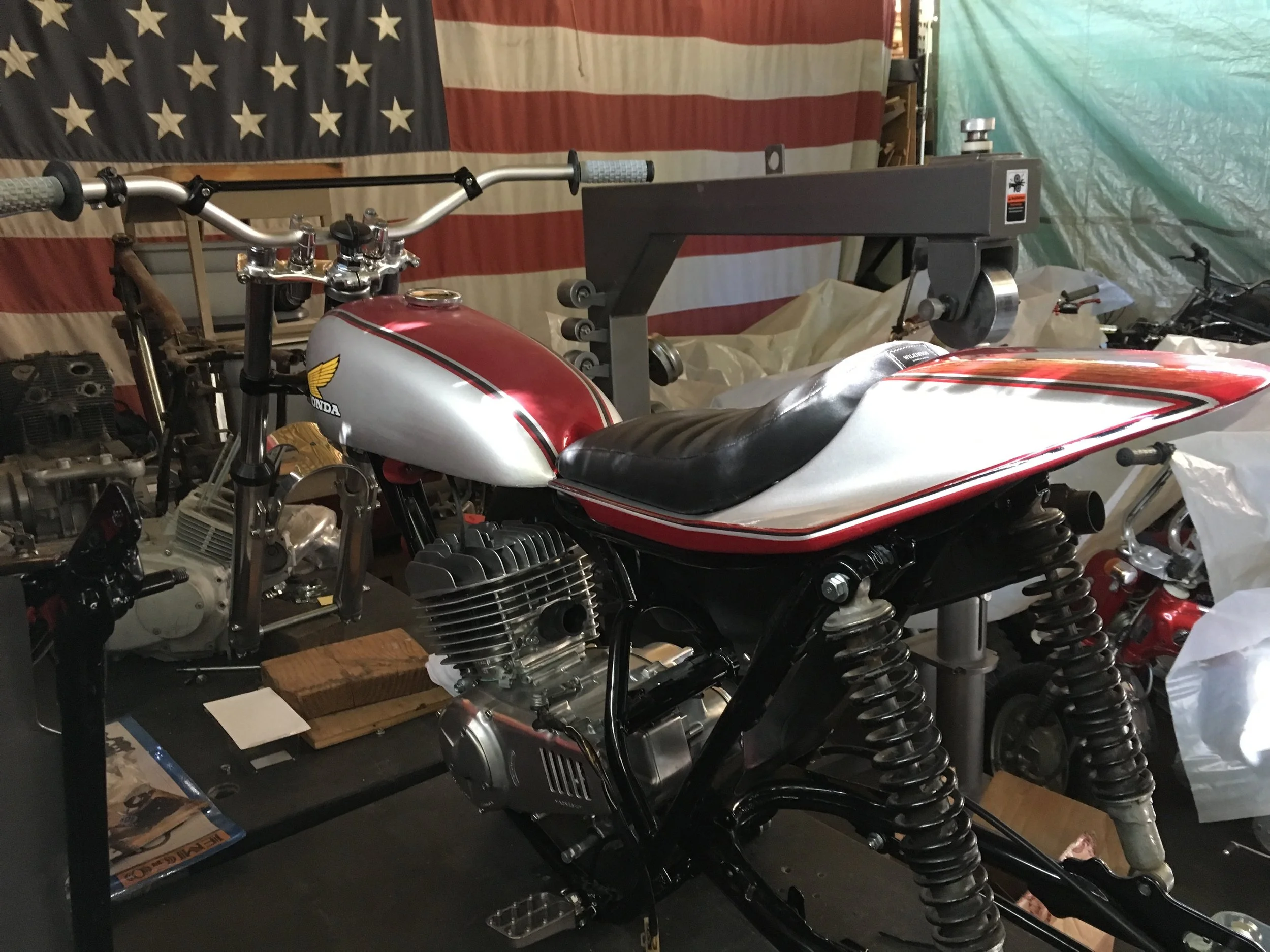   On the assembly table in the shop before the Racetech rear shocks arrived. 