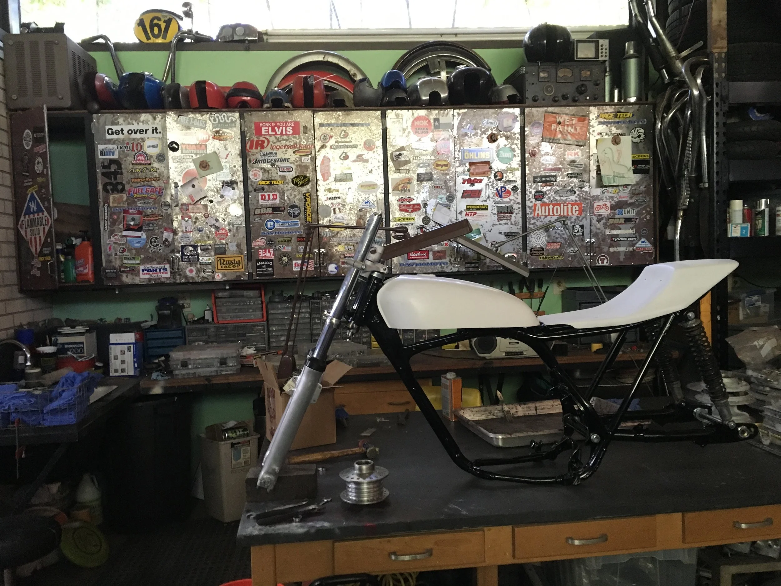  In Primer at the shop. The frame was powdercoated by another couple brothers at Triad Product Finishing in Lewisville, Tx, who always do a killer job. Thanks, Todd and Bryan! 