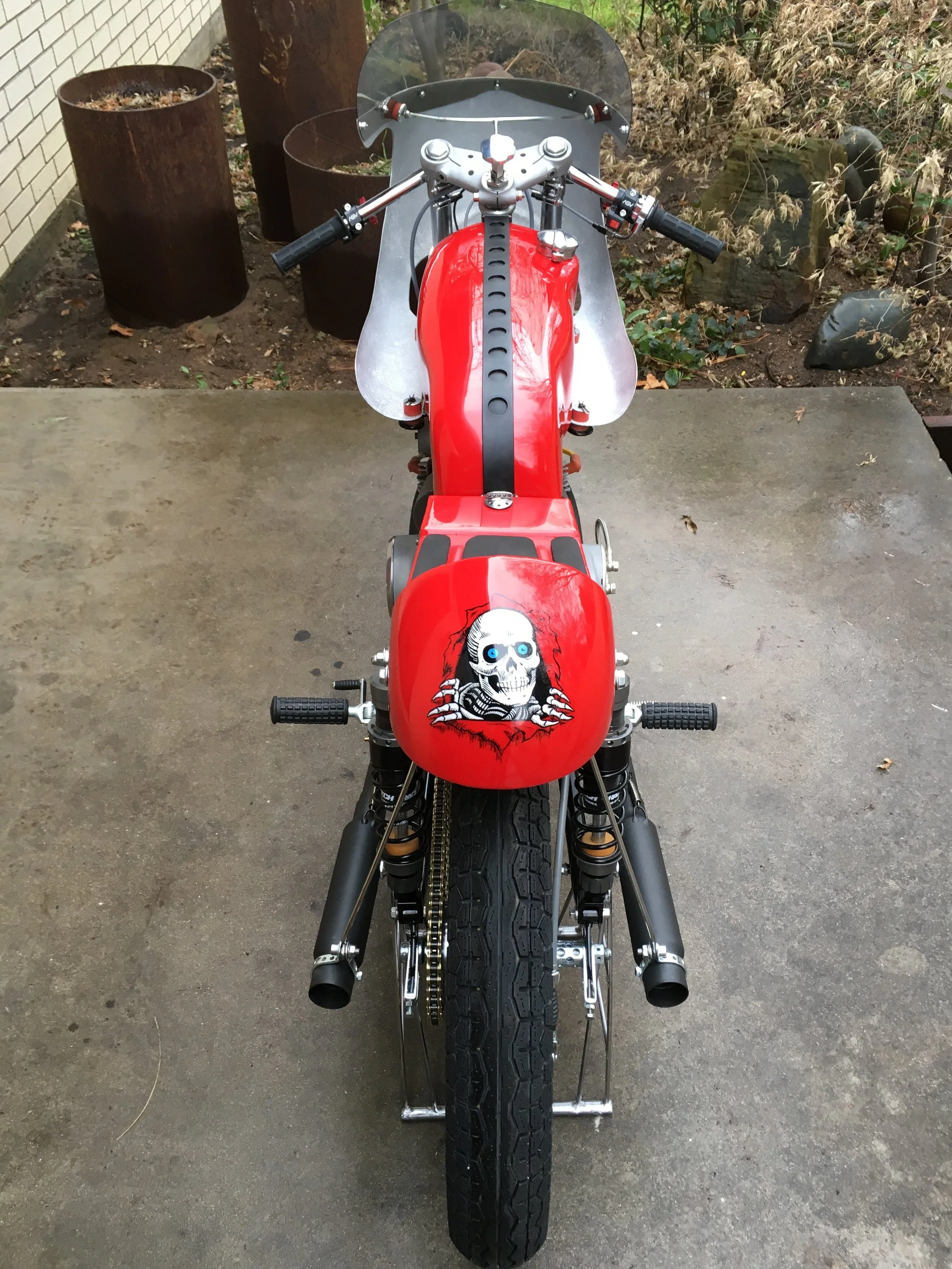   Early 2018. The rear spool stand can be seen under the bike, but the seat cover is yet to be made.  