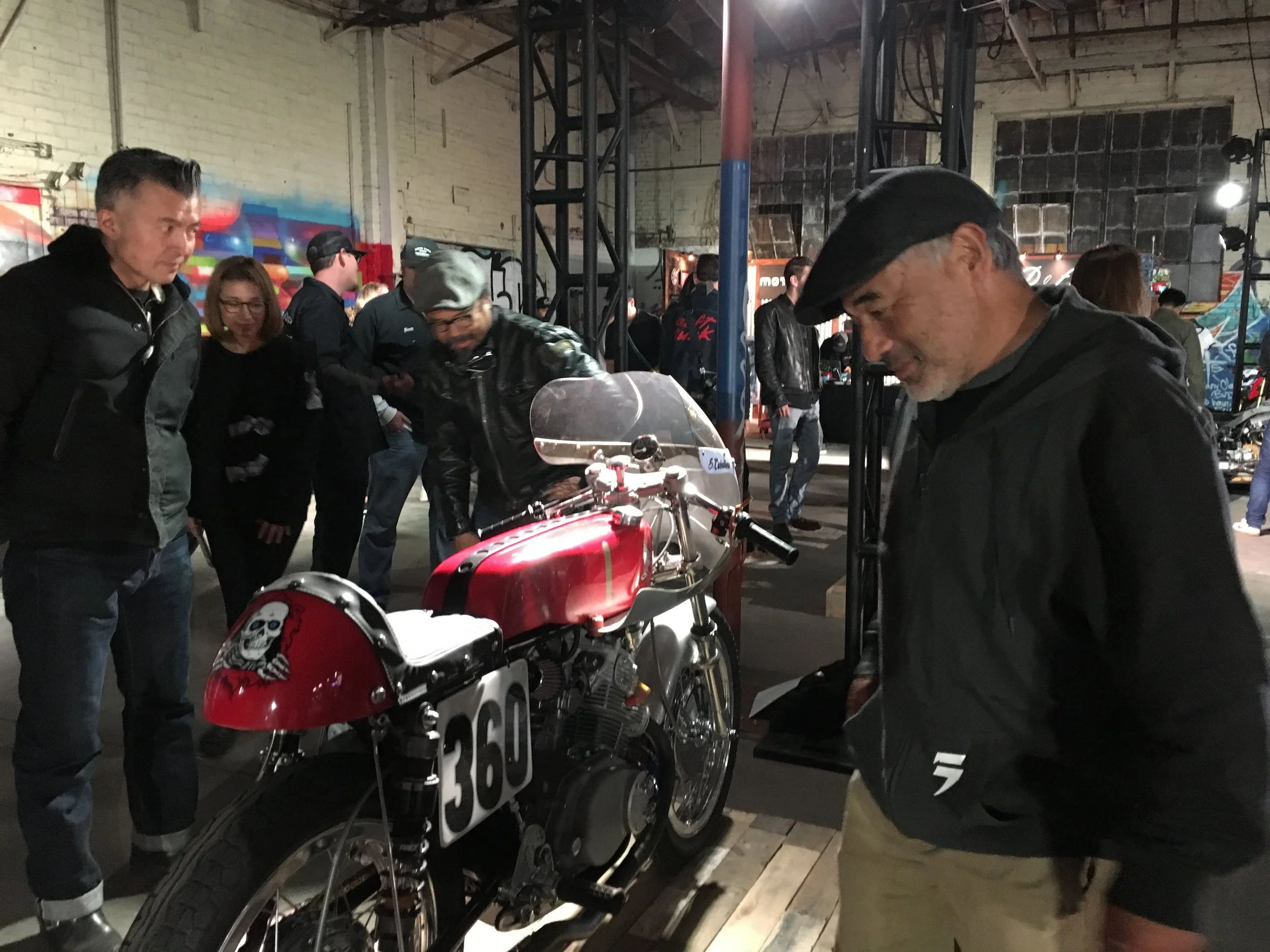  Kiyo of Kiyo’s Garage, Shinya Kimura, and Steve Caballero taking a look at he OG Moto show in Los Angeles, 2018. 