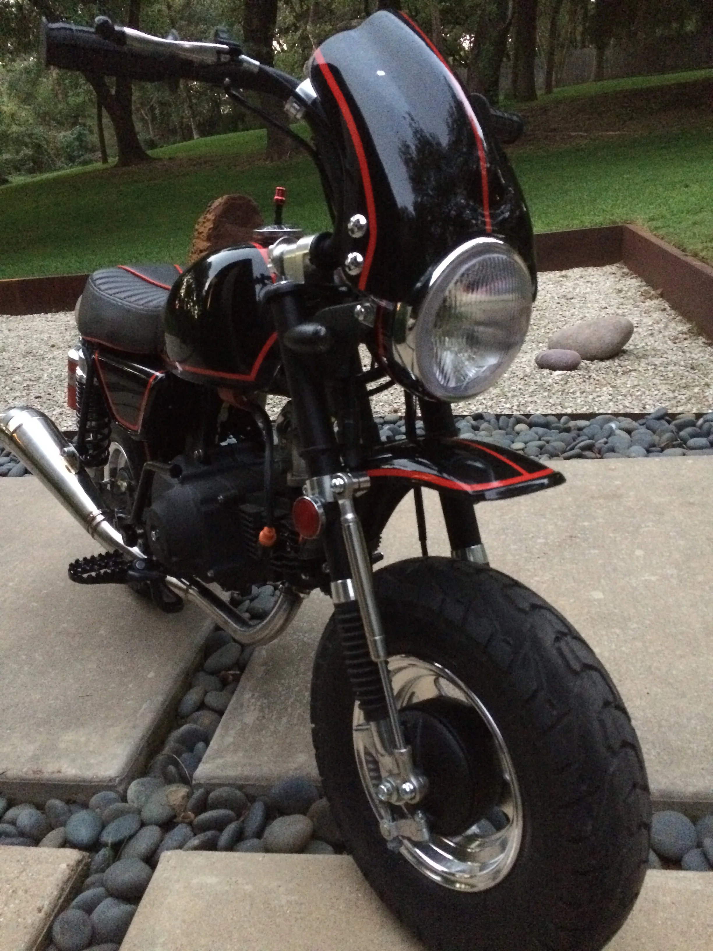  This 1972 Honda K3 Z50 was transformed with all new bodywork, engine, wheels, and controls. The World Famous Wheelie-ing Elvi group of which I am a member, commissioned the build for our leader, Bobby Ornelas, and surprised him with it July 4 of 201