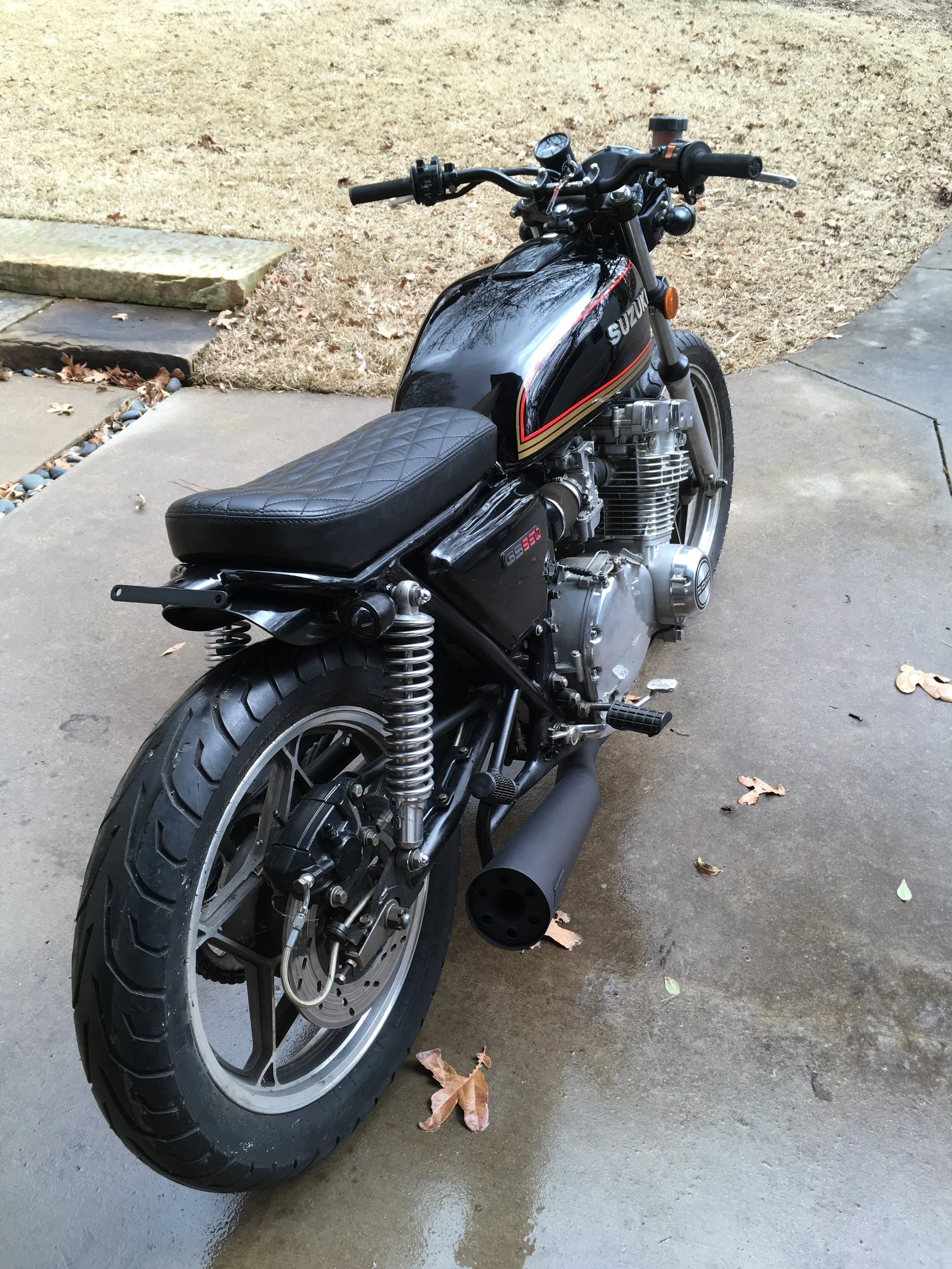   Austin found a custom seat online that was made a little narrower in front and a bit thicker as well. I advised him the super thin seat that is popular now is not much on sustained comfort. 