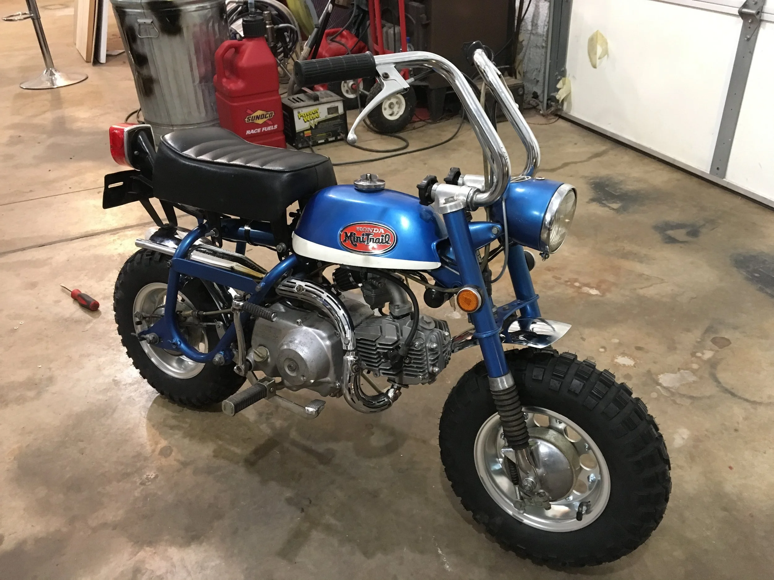  Blaine’s 1971 Z50 custom. I did a number of things including a new electrical system, performance upgrades on the engine, new fenders, wheels, brakes, and tires, and handlebar repair. 