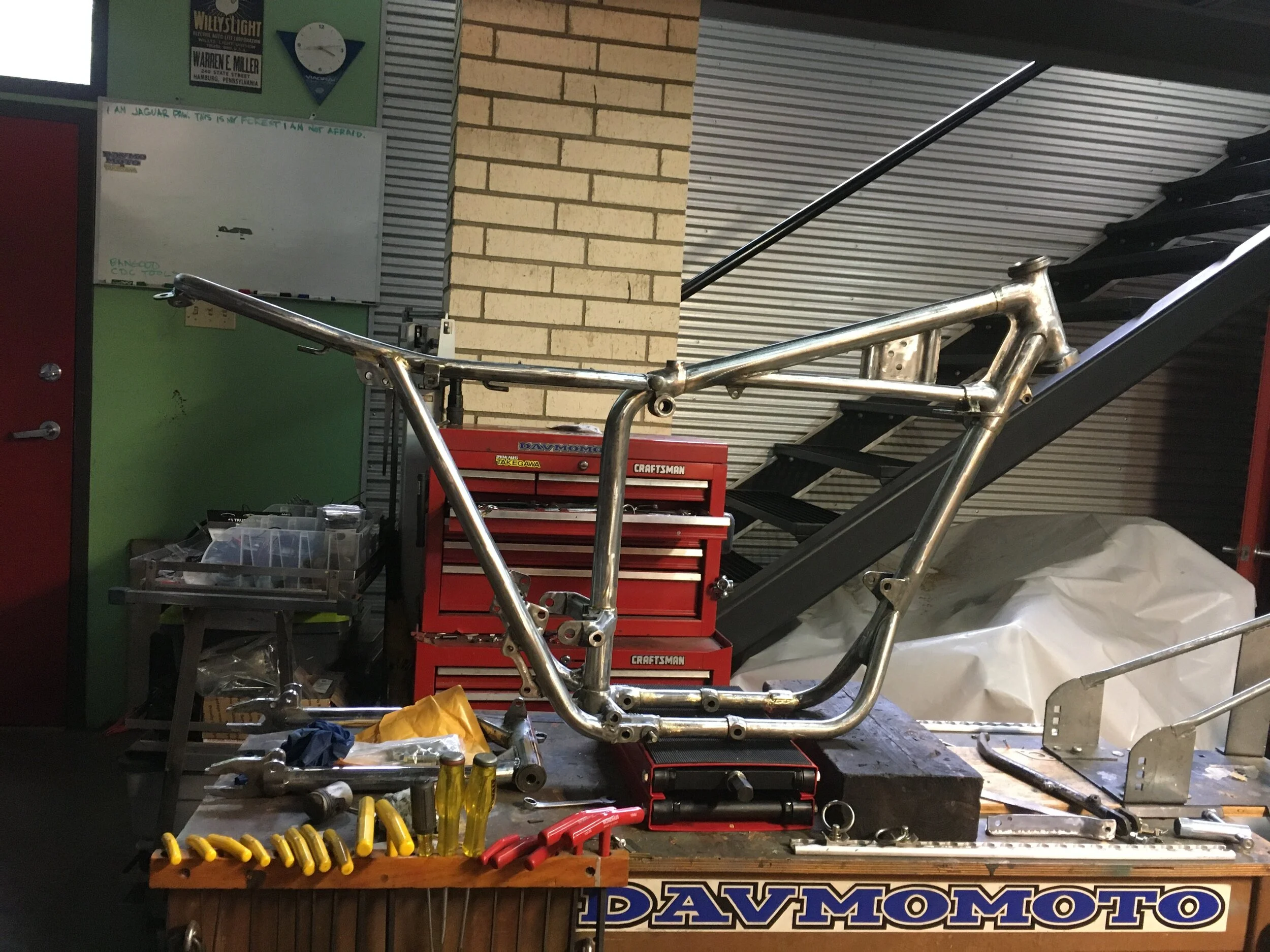  The frame was carefully stripped and repaired, replacing missing bungs, and filling some ground areas. 