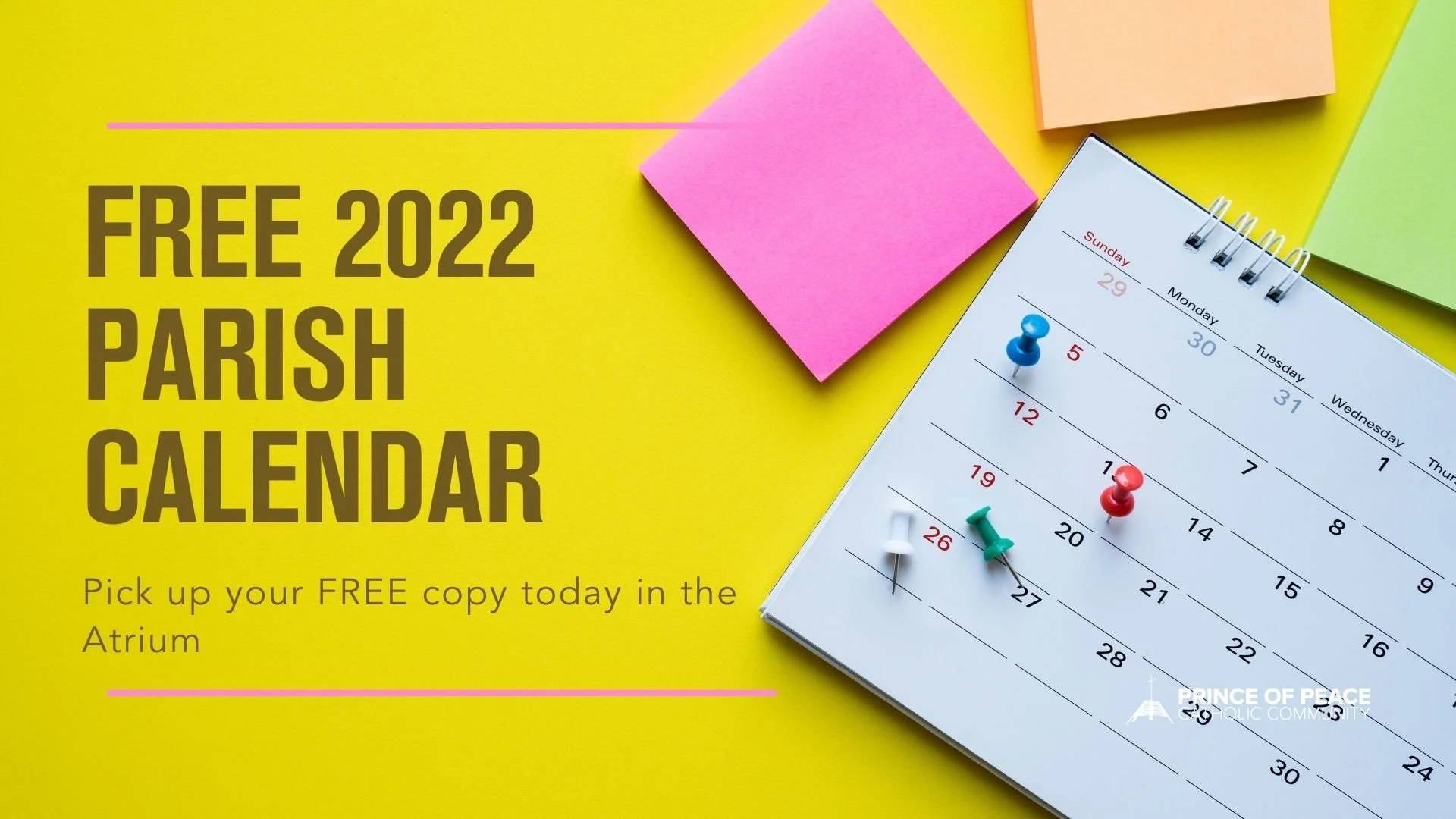 FREE 2022 Parish Calendars are now available. — Prince of Peace Plano