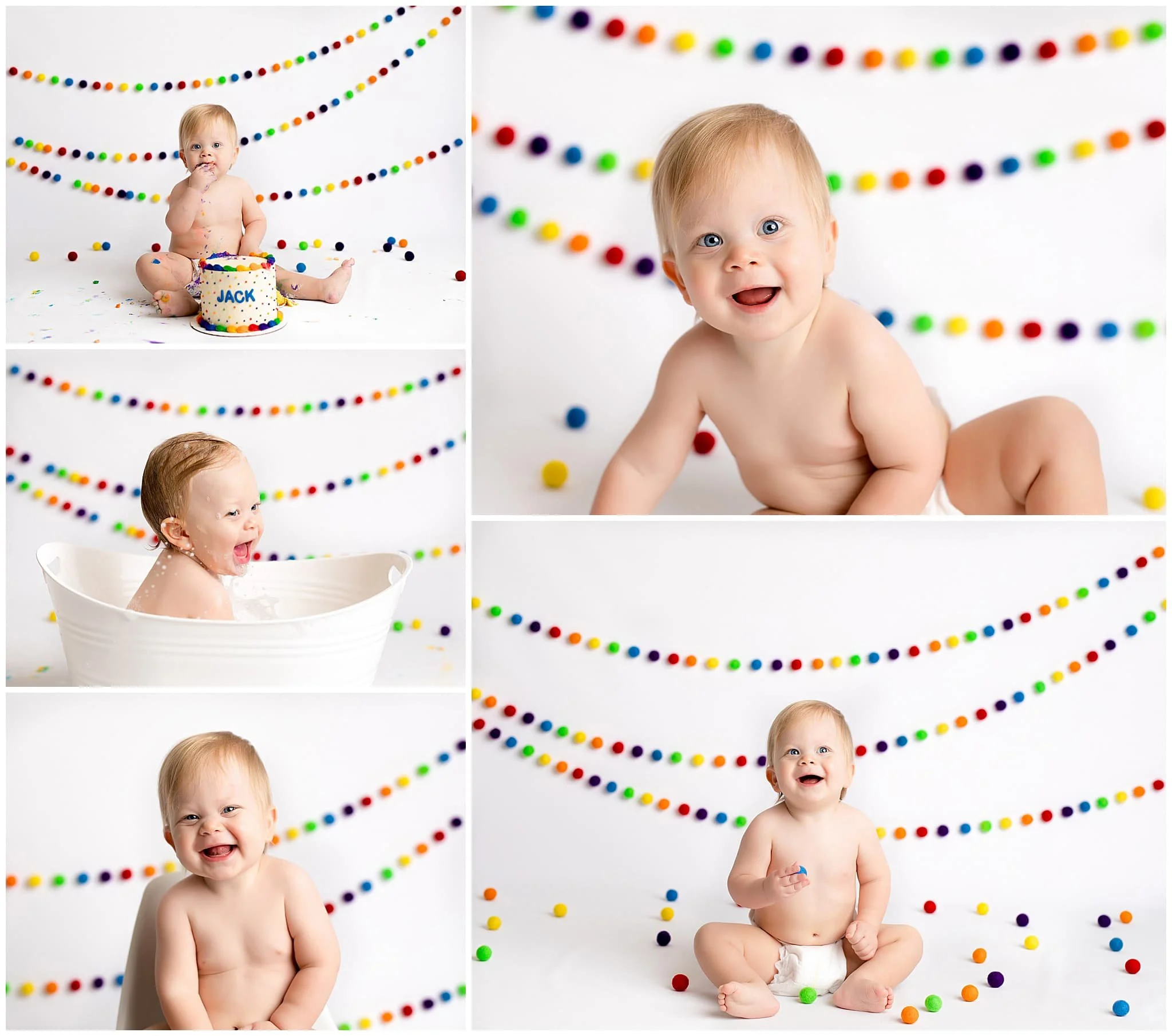  Classic rainbow pom-pom theme for toddler’s first year celebration 