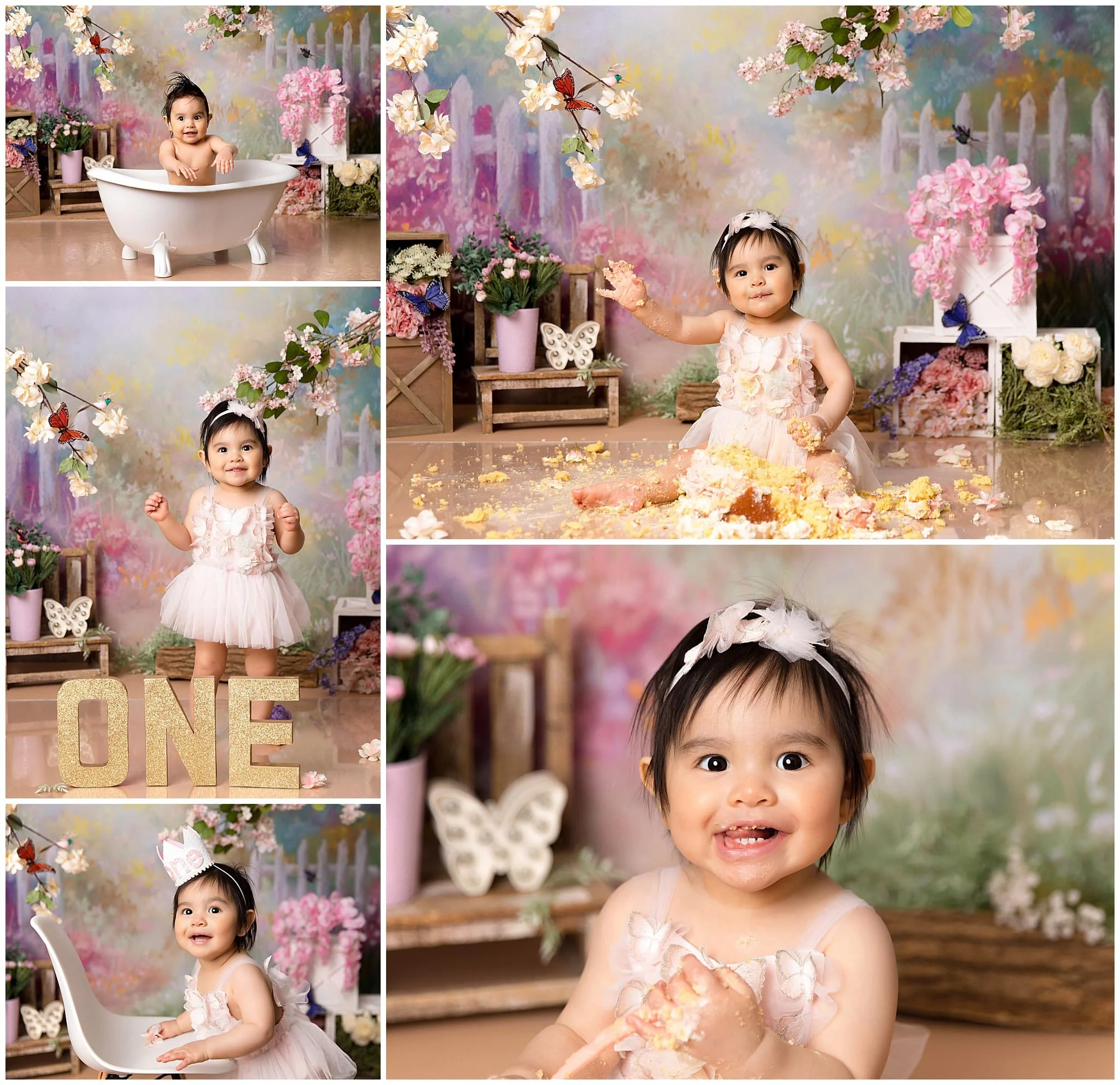  Beautiful butterfly garden creates a studio set for this girl’s cake smash 