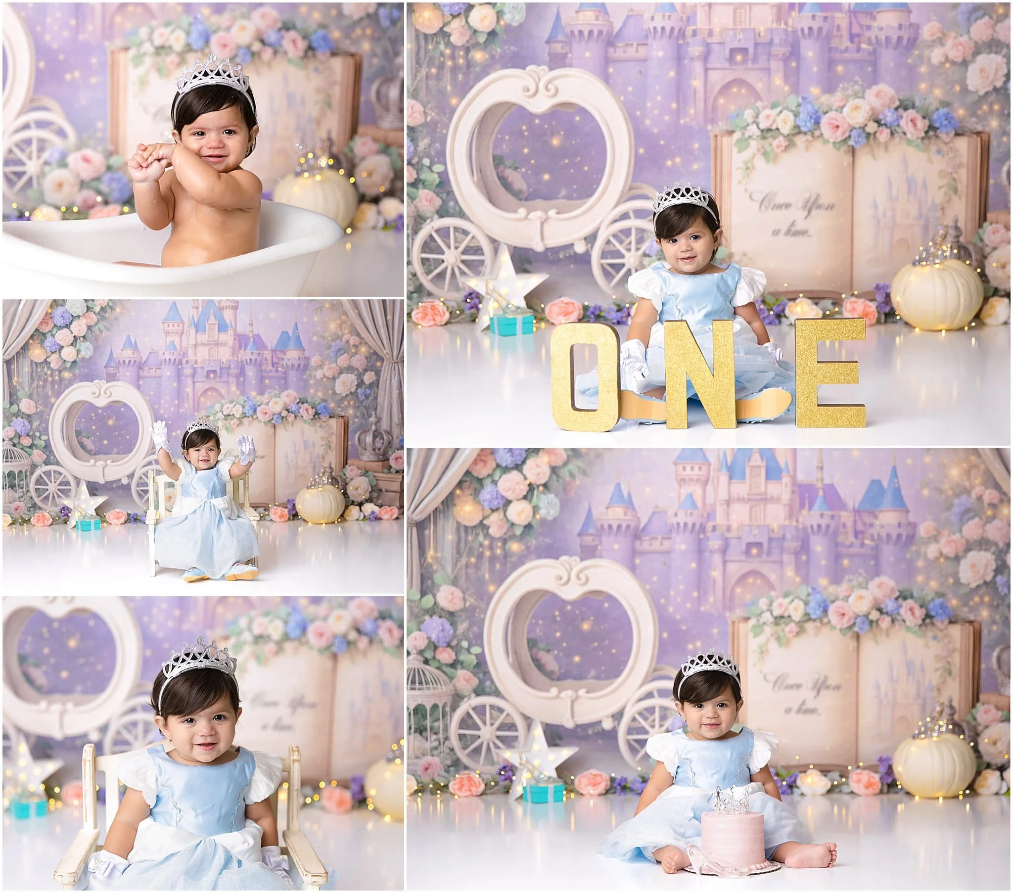  Cinderella themed cake smash for princess girl’s first birthday 