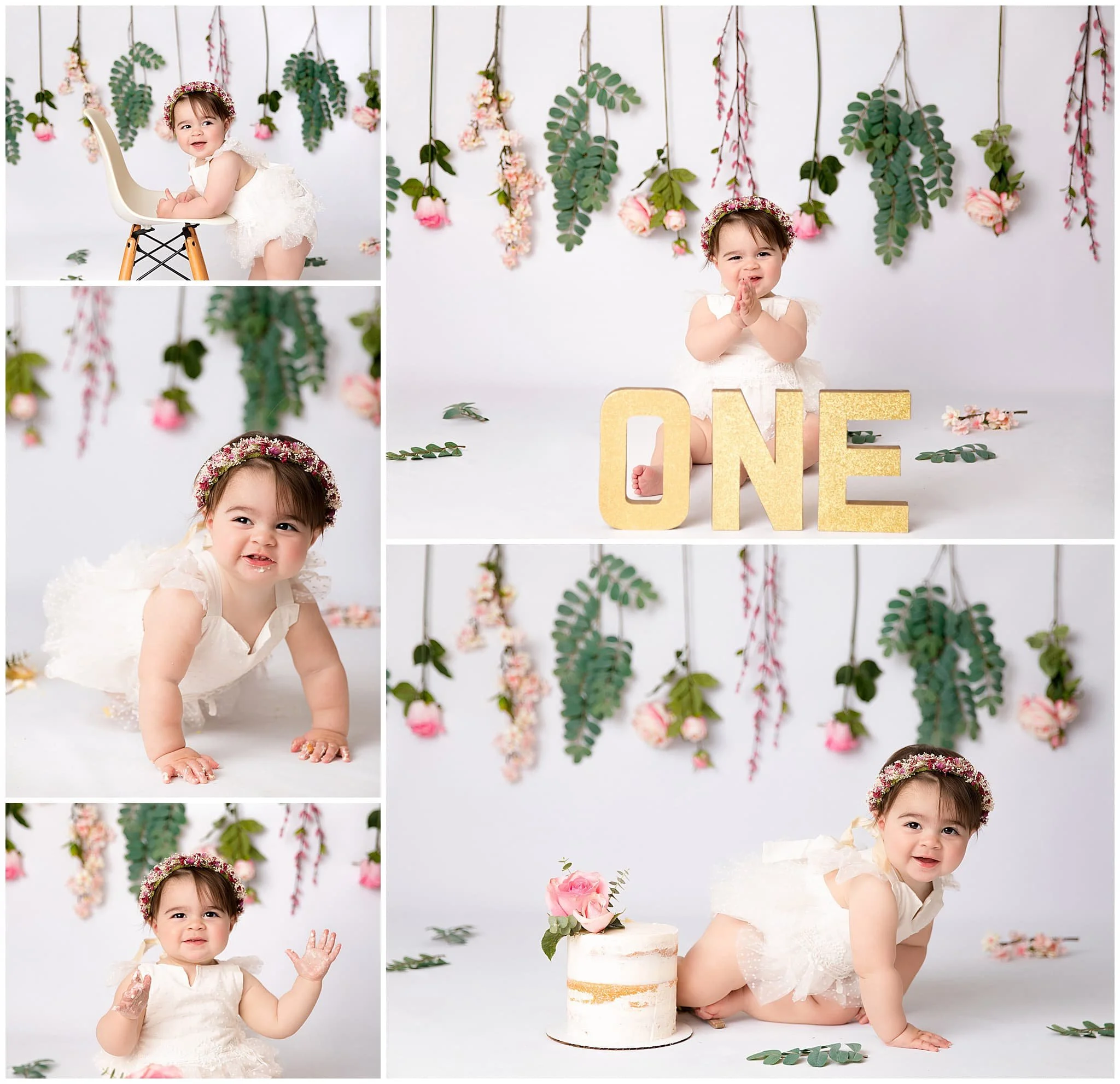  Flowers hanging in this white green and pink theme for toddler girl 