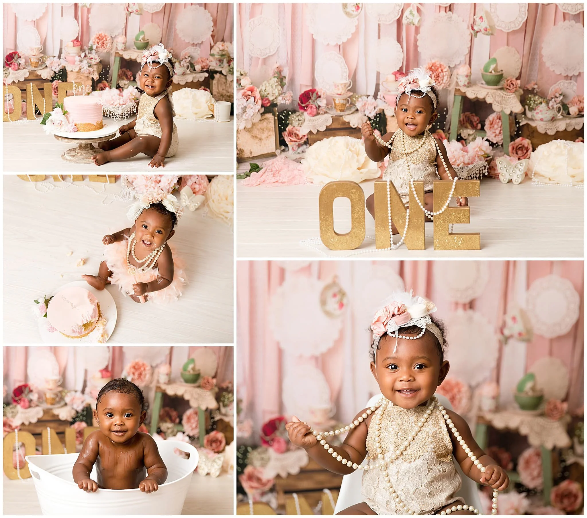  Tea party theme for African American baby girl’s cake smash 