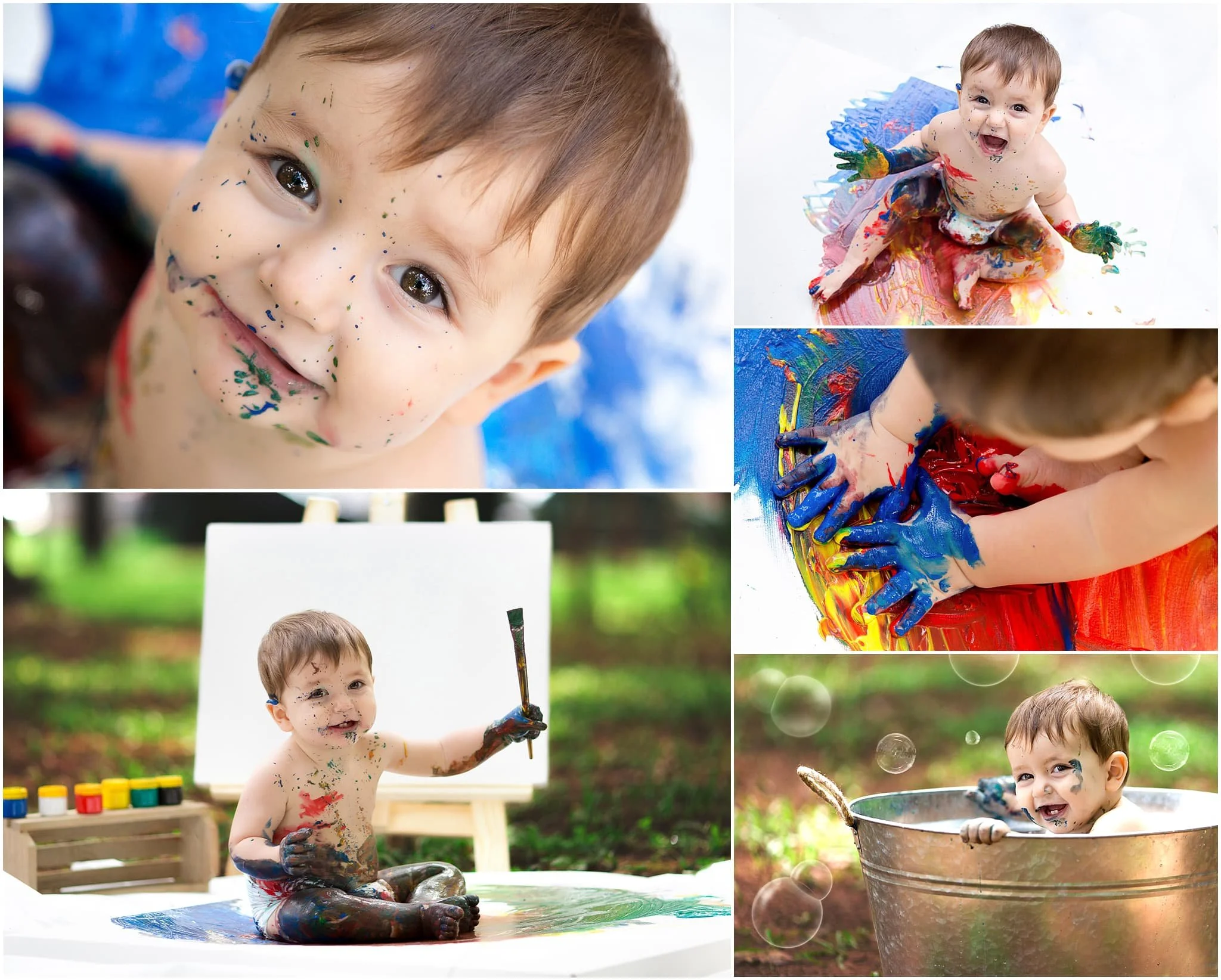  Paint smash celebration for baby’s first birthday with lots of colors and a canvas to paint 