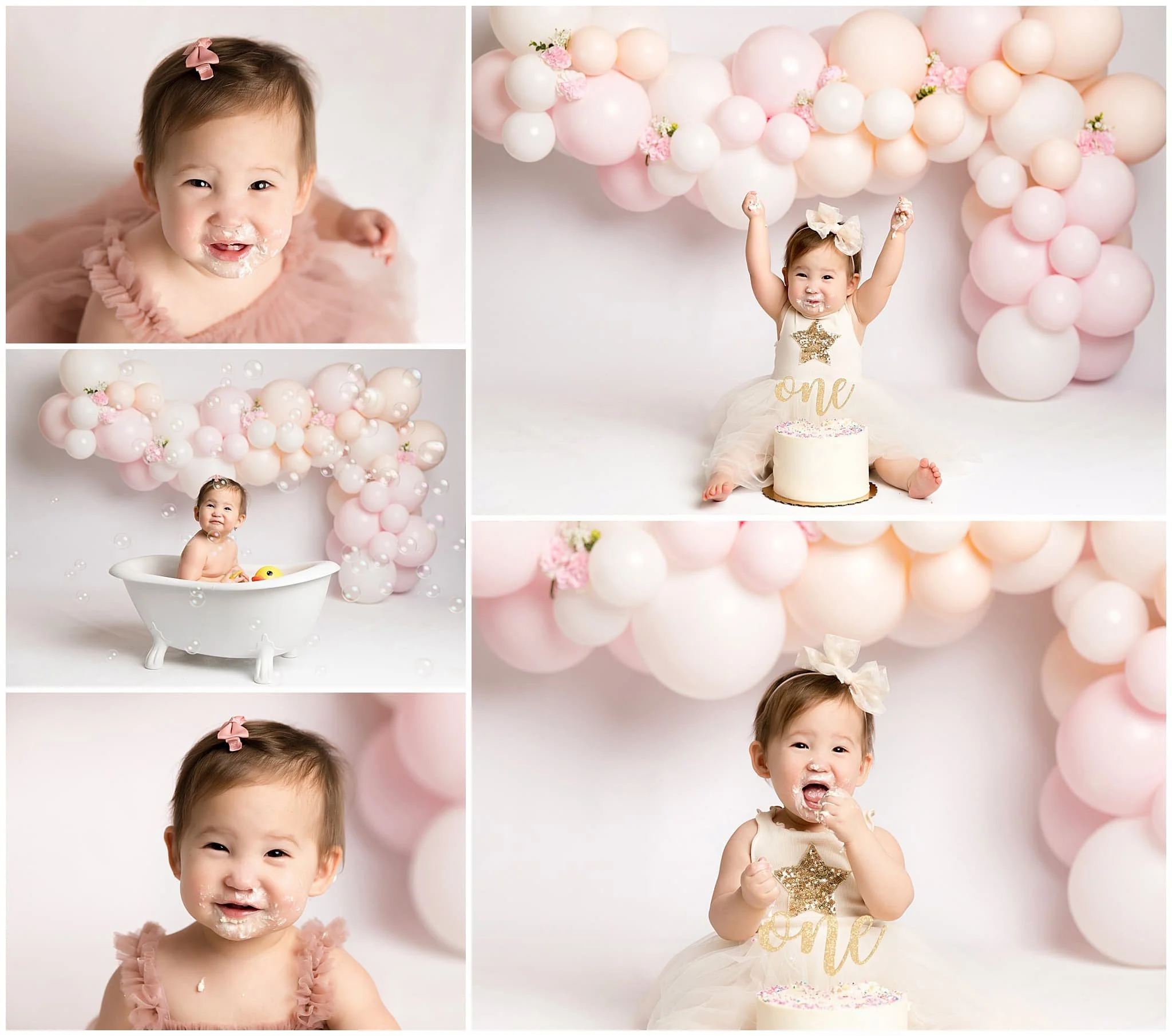  Pinks and peaches create the perfect soft backdrop for cake smash session 