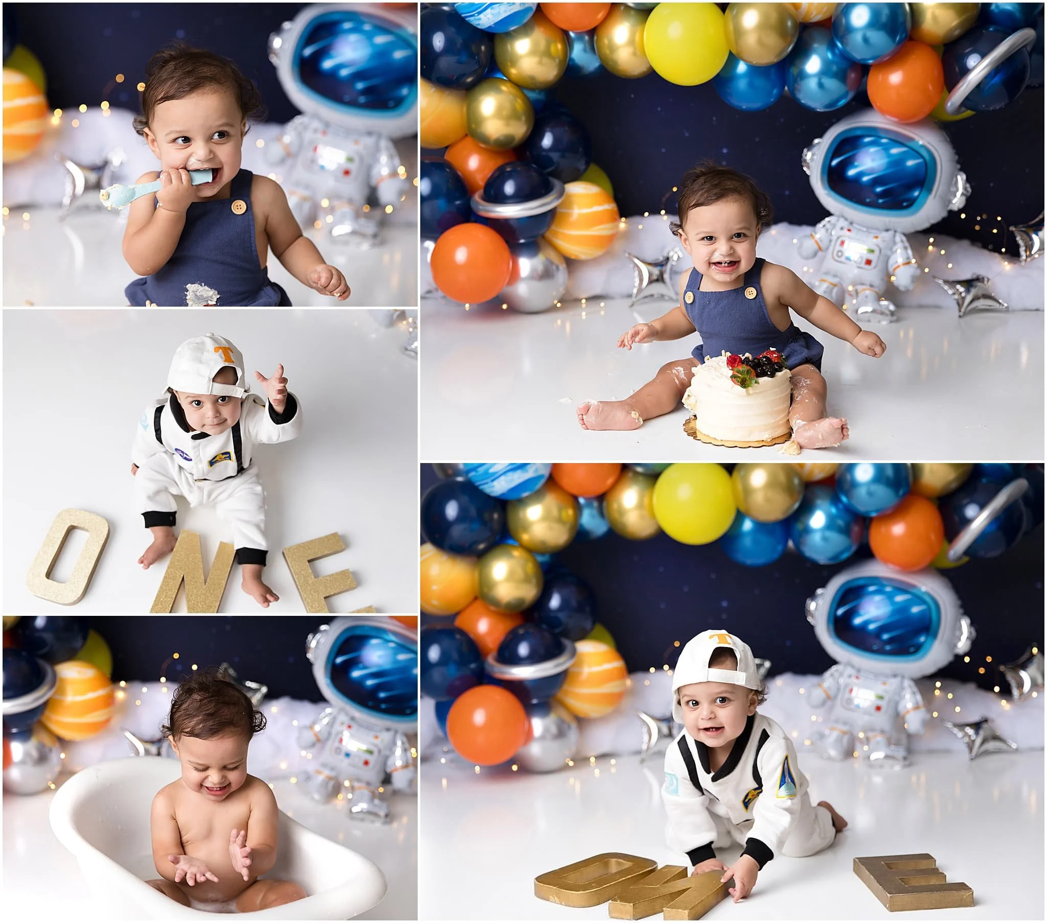  Out of this world theme for baby boy wearing astronaut costume 