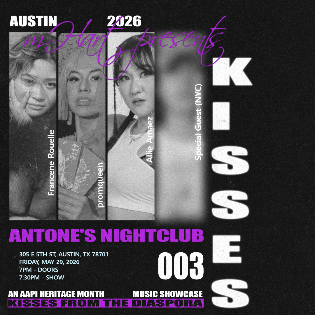 music poster with 3 AAPI artists. retro black and purple 90s aesthetic.