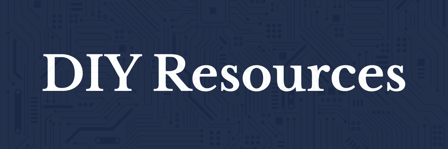 Banner with a dark blue circuit-pattern background and large white text reading “DIY Resources"
