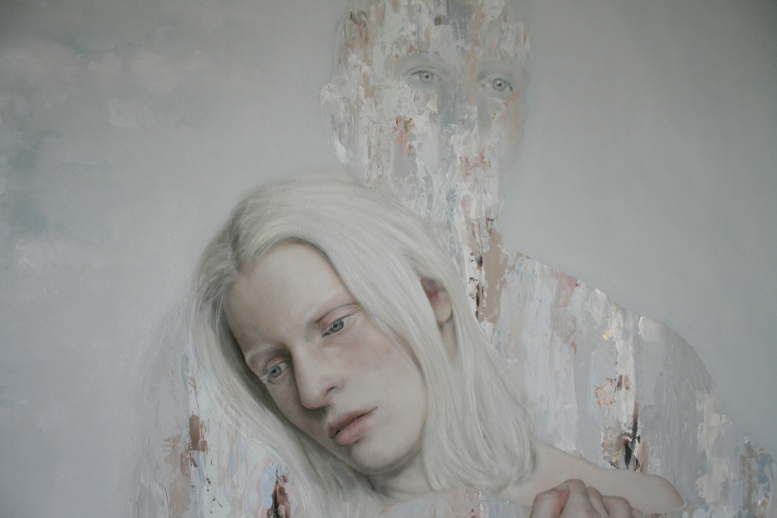 The Departure (detail) 2016, oil and silver leaf on board, 900 x 900mm