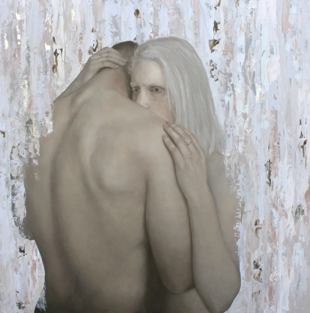 Once We Were, oil and silver leaf on board, 900 x 900mm