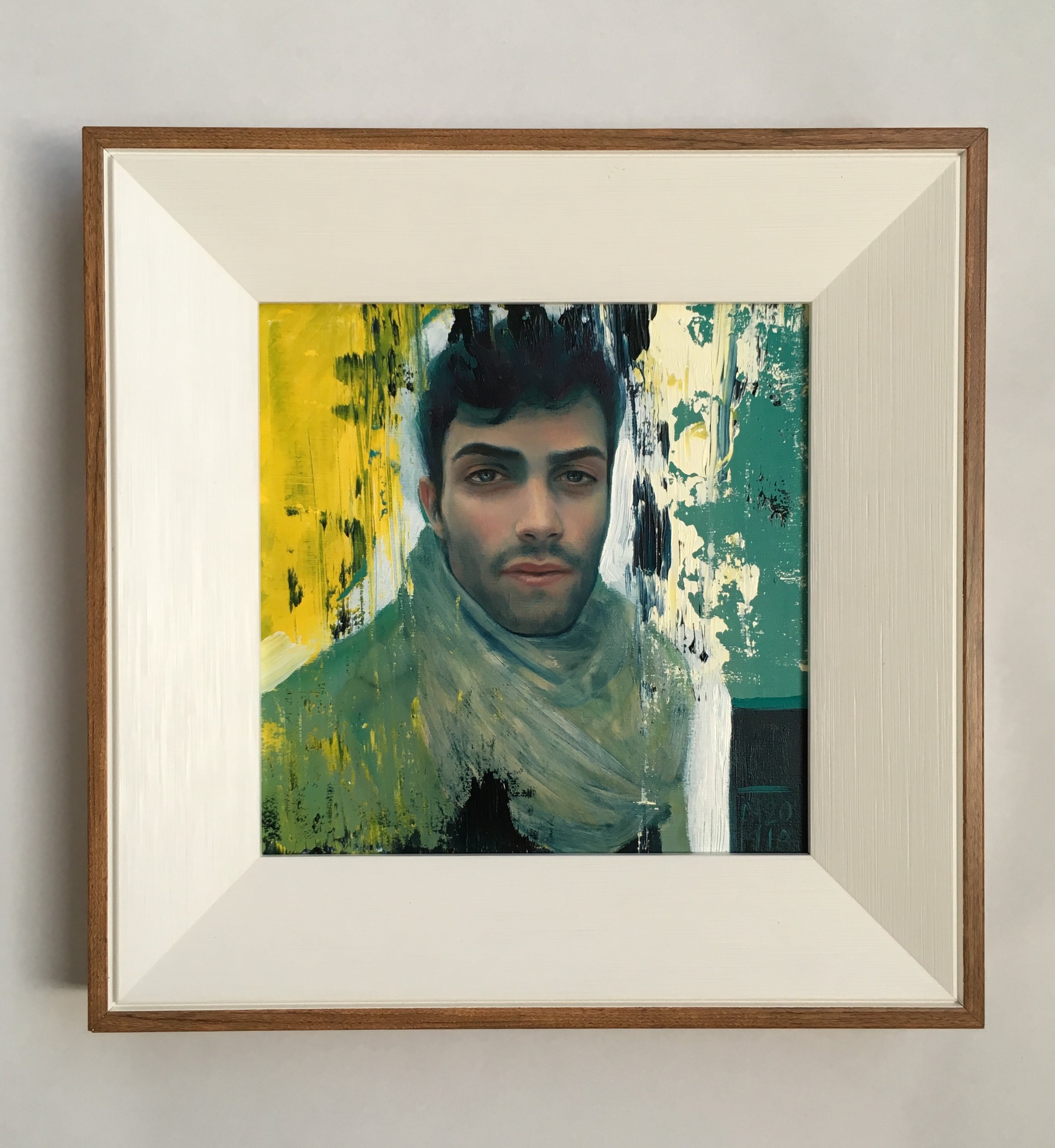 City Dweller 2019 oil on board 150 x 150 mm (240 x 240mm framed size) NZ$950