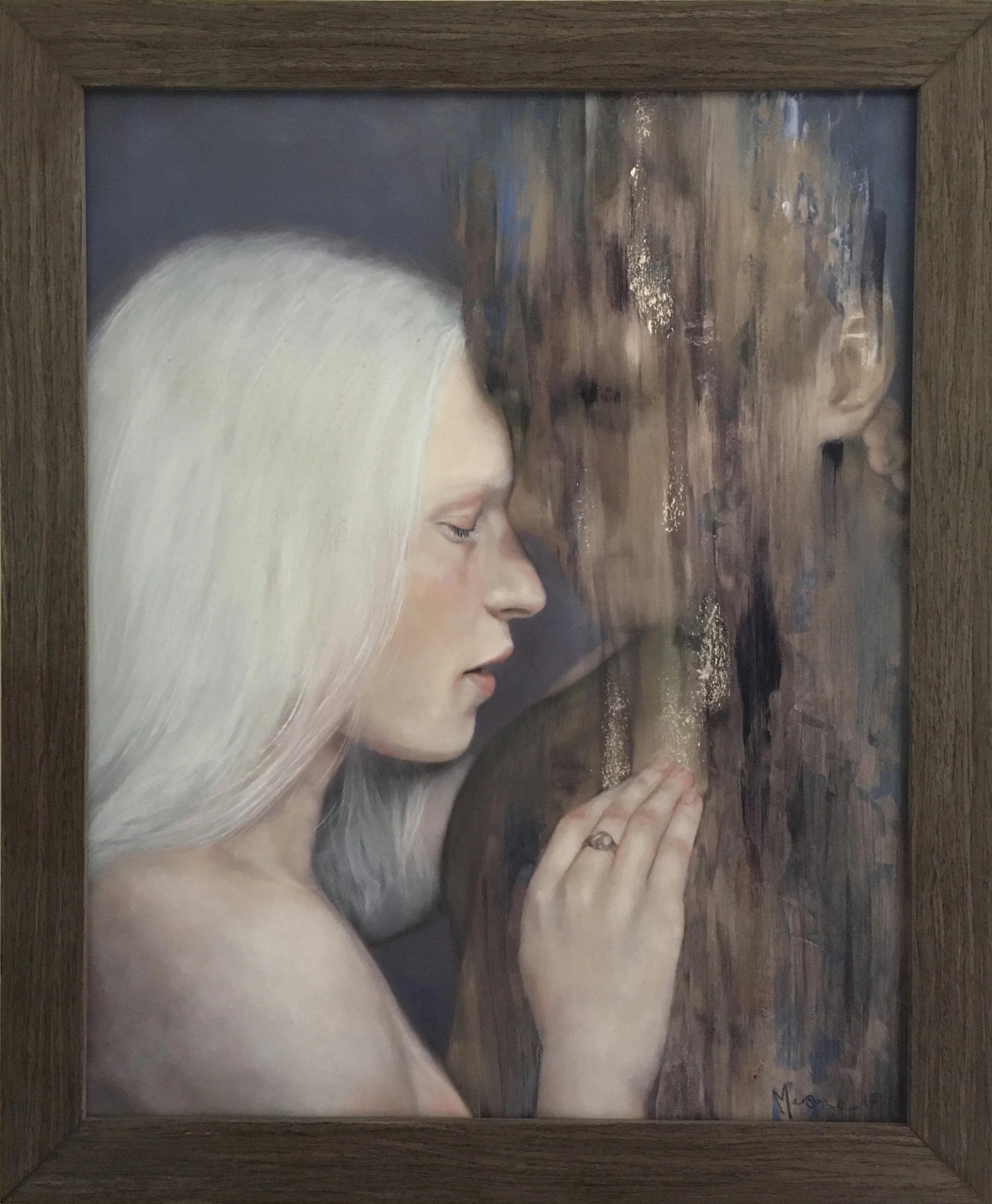 Loveloss Series - Reach 2017 oil and silver leaf on board 500 x 400mm (570 x 470mm framed size) NZ$2800