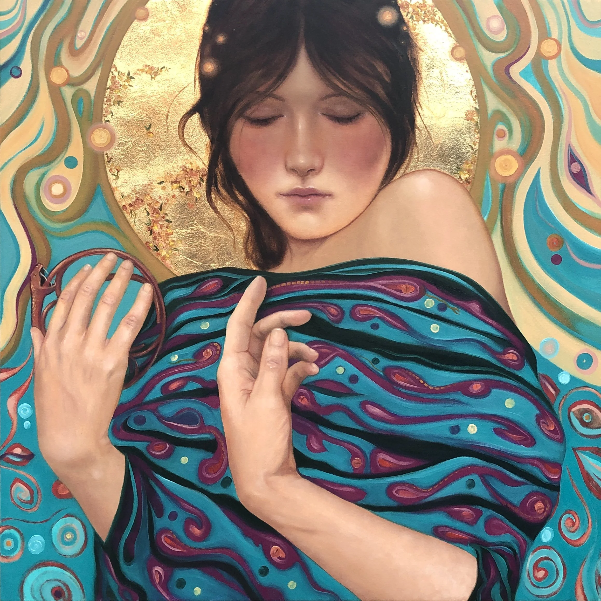   Alchemy 2023   oil and gold leaf on canvas  900 x 900mm plus frame  private collection  