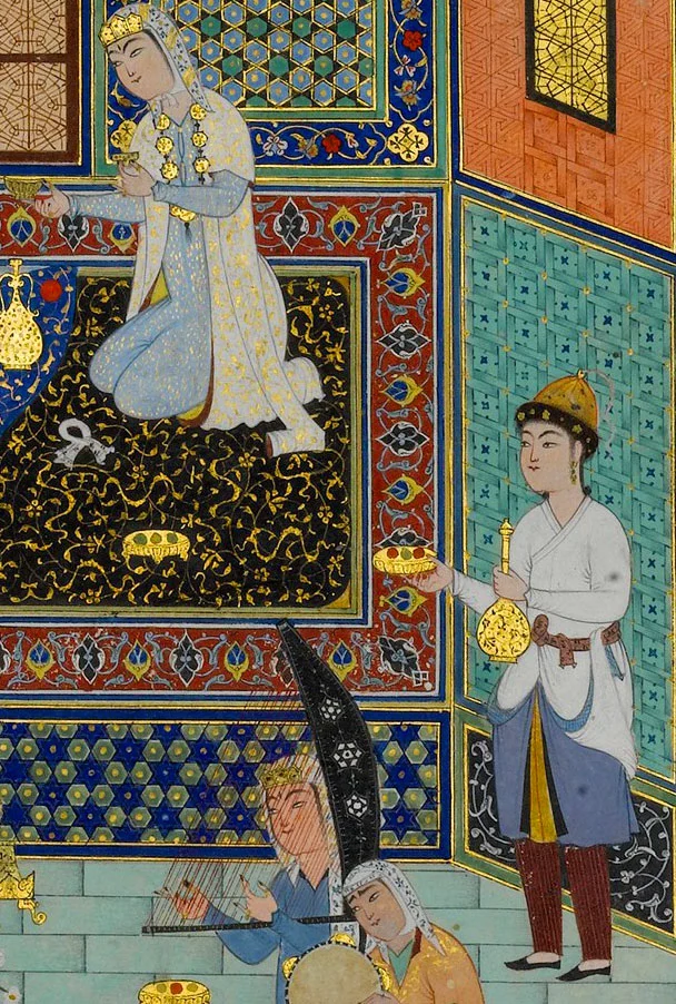 Detail of "Bahram Gur in the White Palace on Friday", painted by Shaikh Zada as illustration for Nizami's  Quintets.