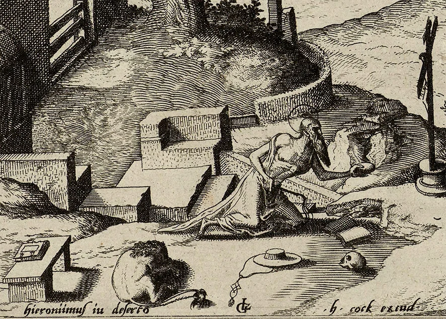 Detail from  Landscape with Saint Jerome , by Johannes of Lucas van Doetechum, printed by Hieronymus Cock, 1560 - 1564