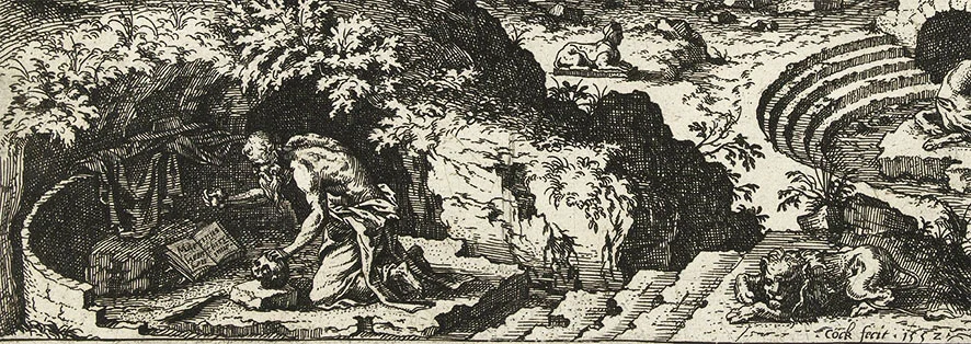 Hieronymus Cock, Landscape with Saint Jerome , 1552.