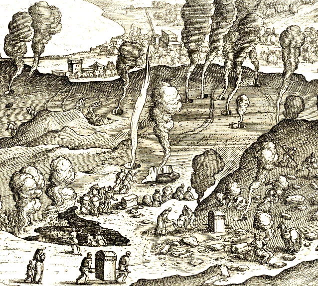 Detail from Solfatara , engraving by Johannes Stradanus (1523-1605), printed by Philip Galle.
