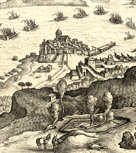 Detail from Solfatara , engraving by Johannes Stradanus (1523-105), printed by Philip Galle.