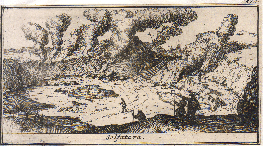 Solfatara , copper engraving, 1707. From Les delices de L'Italie (Paris: De Rogissart, 1707).