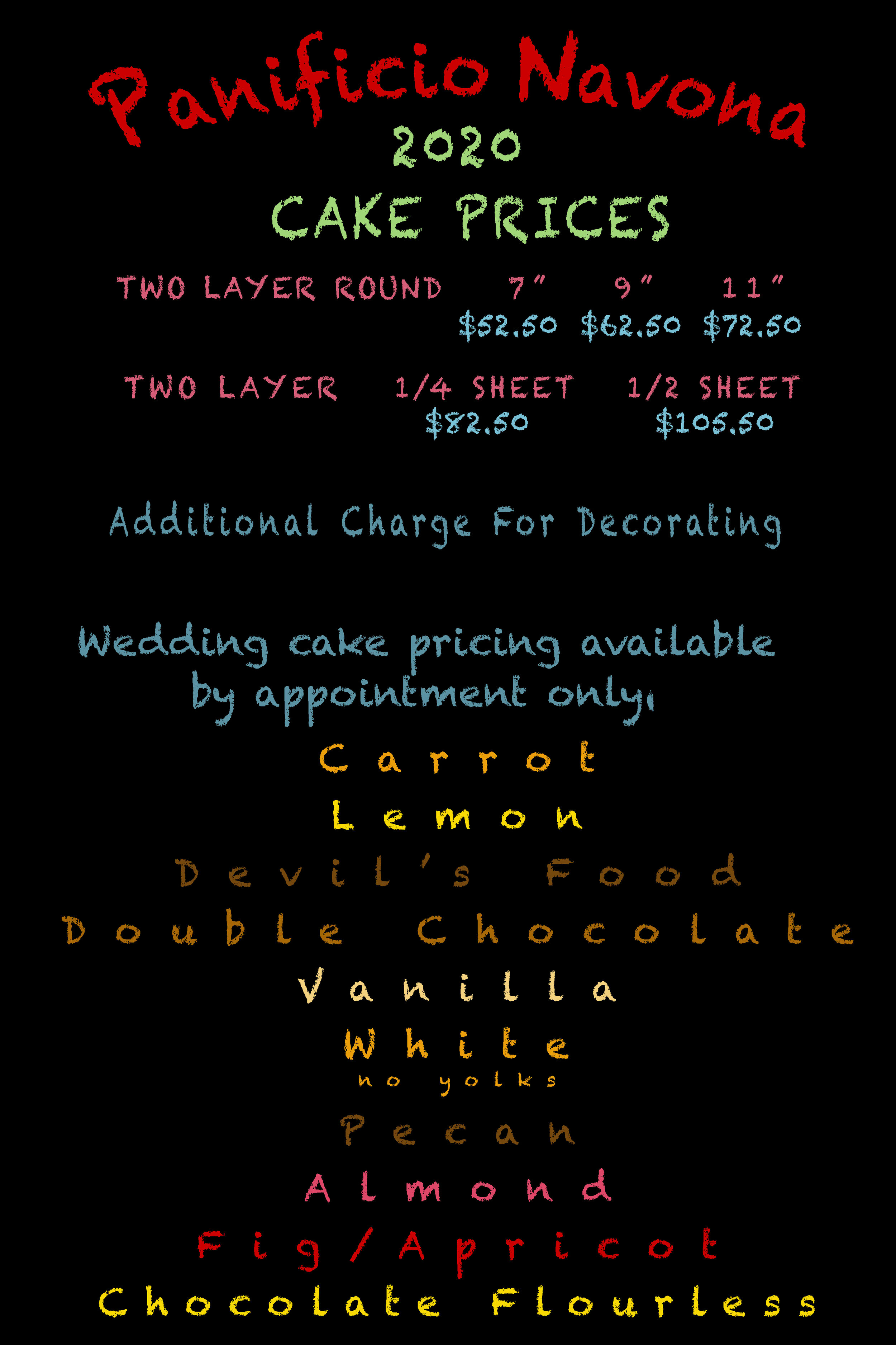 CAKE PRICING & FLAVORS — Panificio Navona