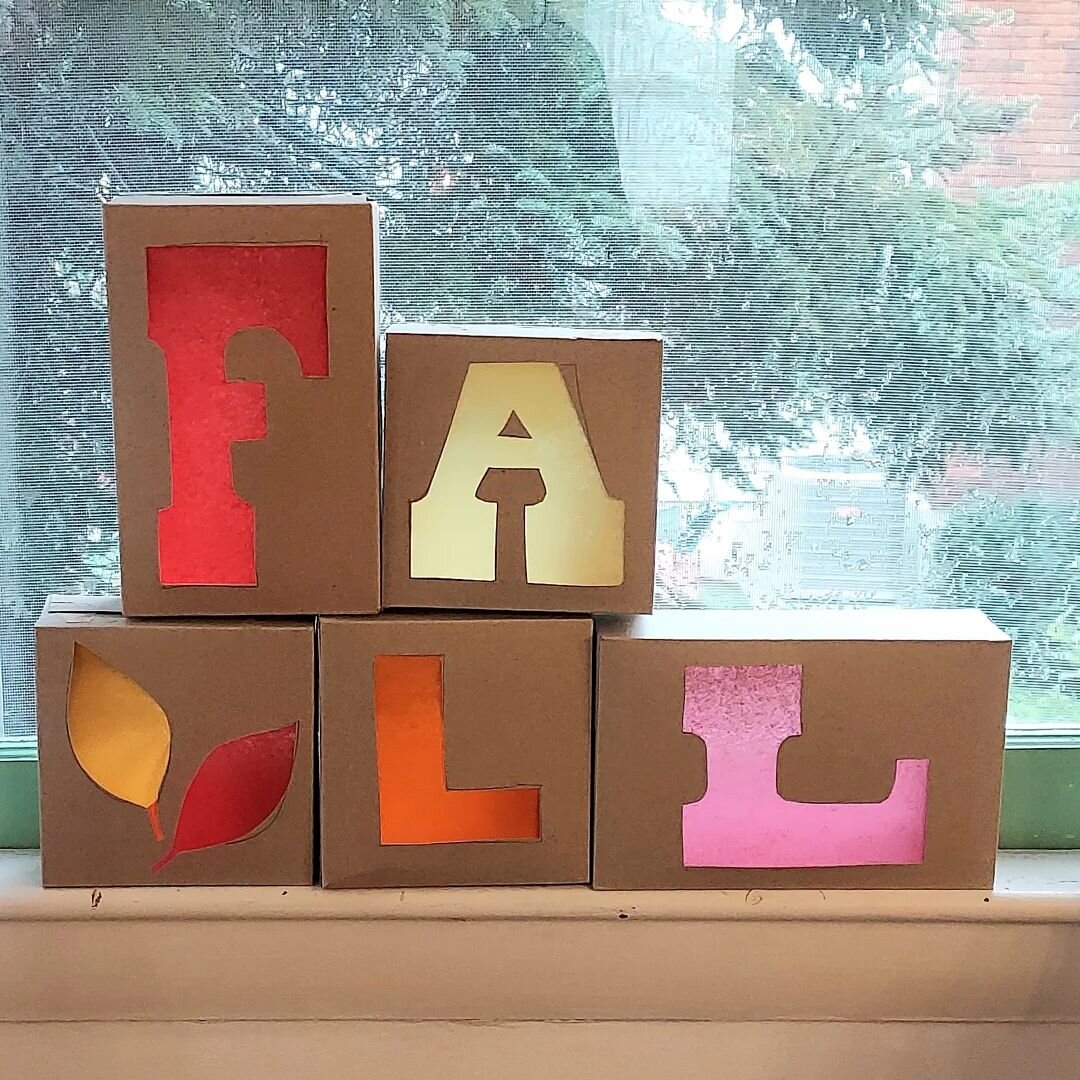 Happy Fall🍁🍂🍁! No sun in Boston today except for these Solar Powered Letters. Made from empty boxes, tape, and tissue paper, it's magic how they amplify the light.  See the full how-to at the link in my bio.  I hope your day has a little fall magi