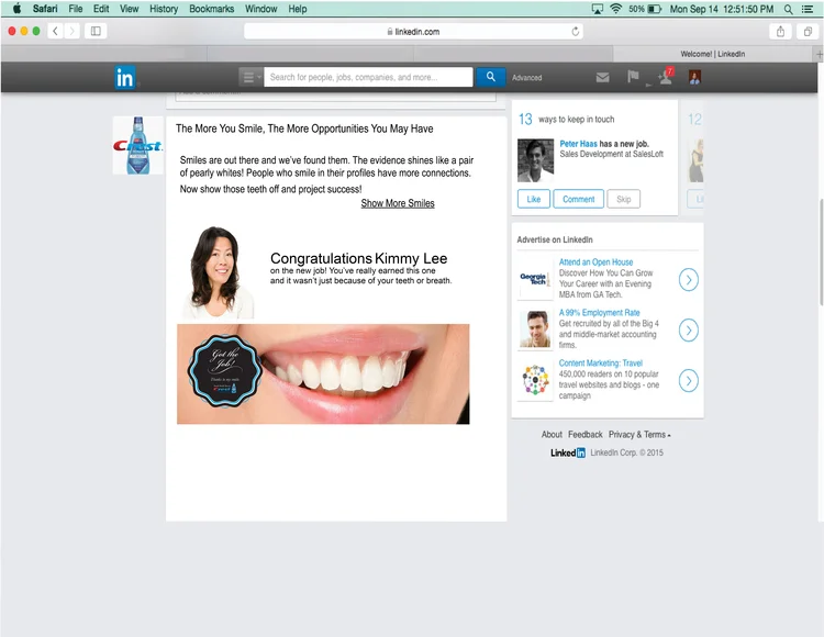  Crest LinkedIn page promoting smiles! 