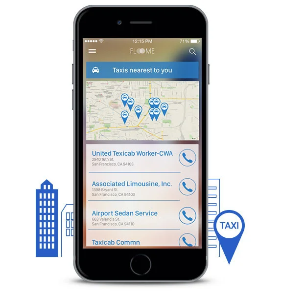 Call a taxi If you cannot get behind the wheel, Floome's app will help you find and call a taxi.
