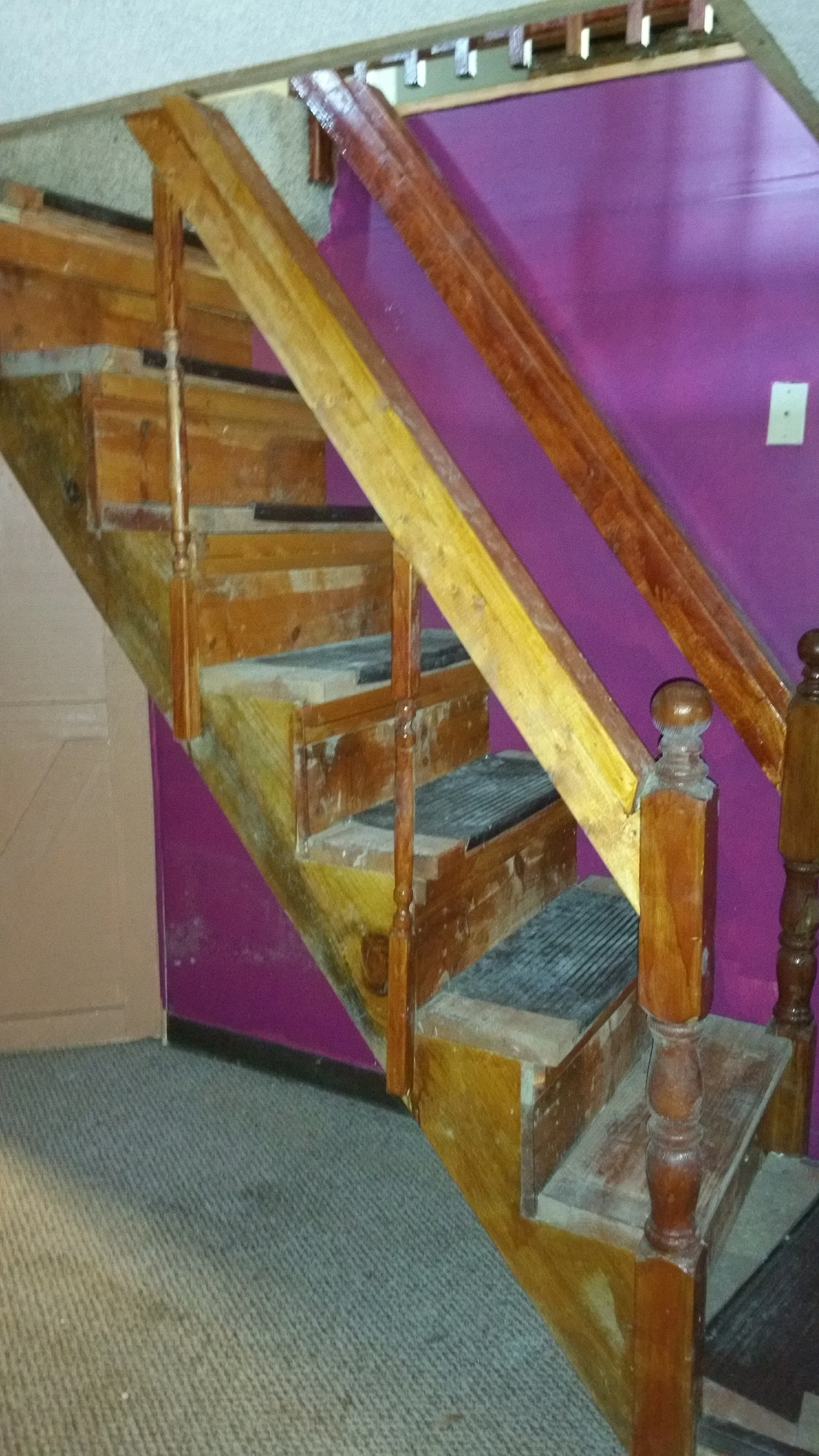 Totally improper installation of stairs that are also covered in mold. 
