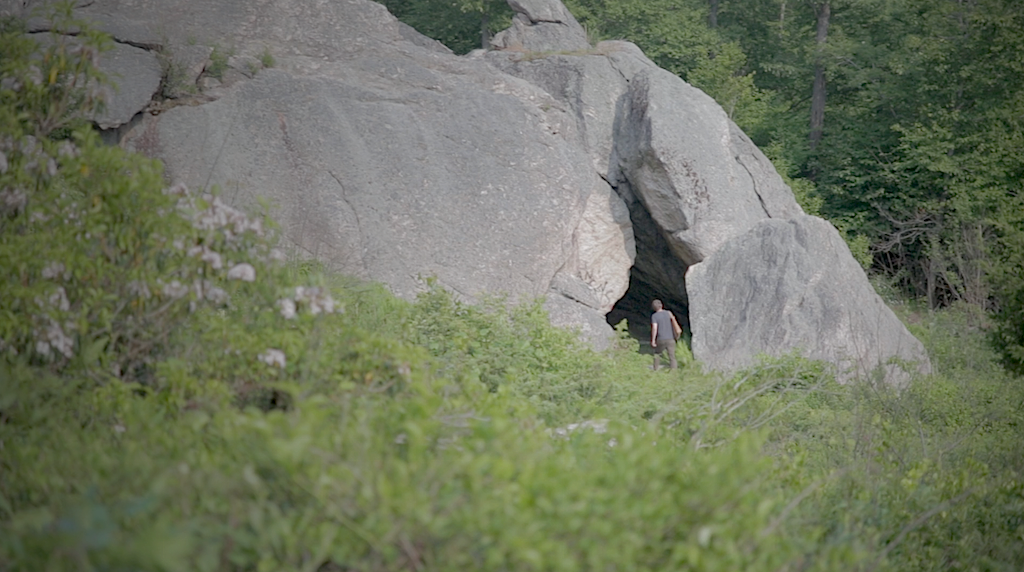 Peter enters the cave. Video still from a forthcoming project on synthesizer makers.