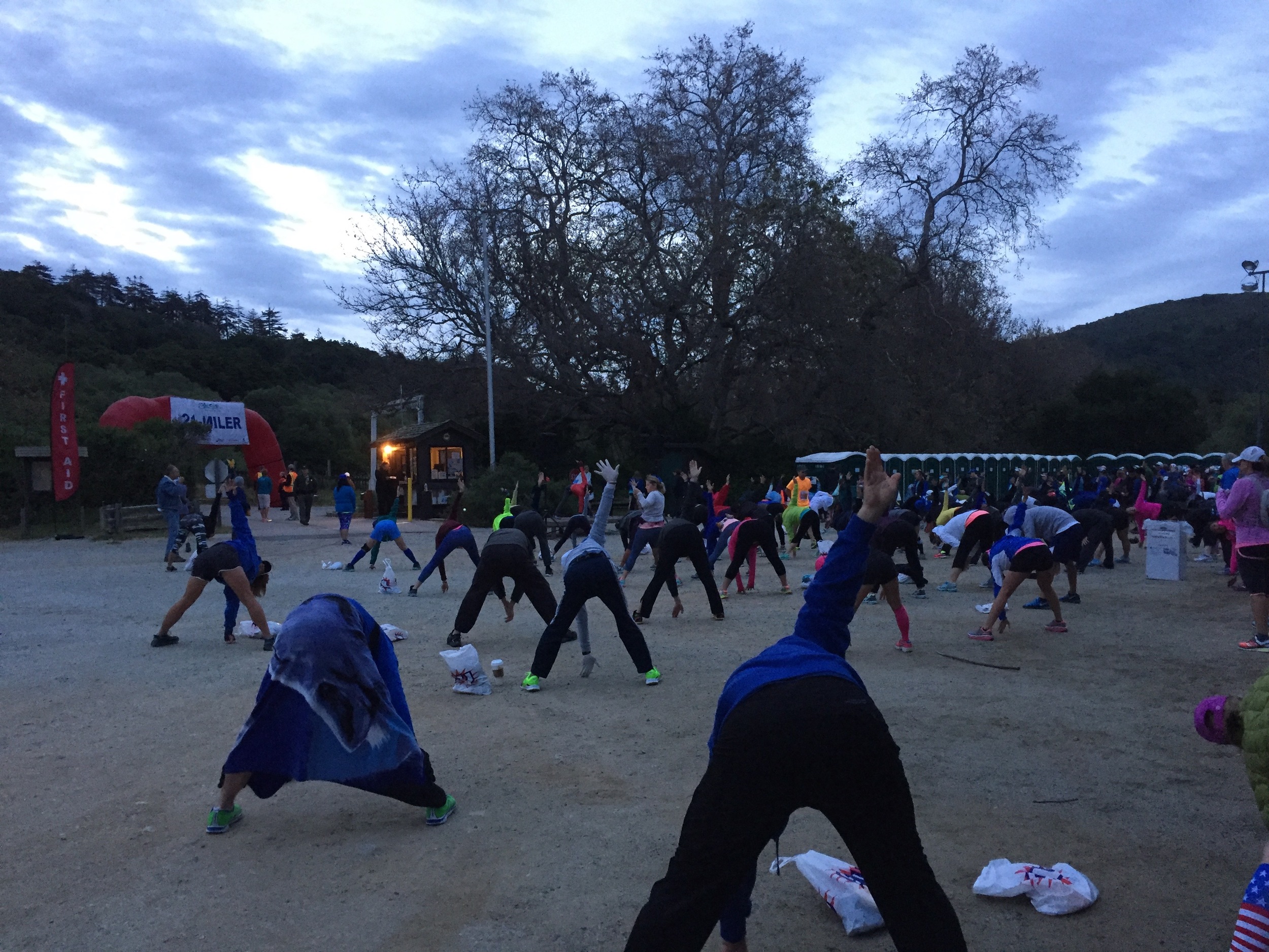 A little pre-race yoga as the sun came up