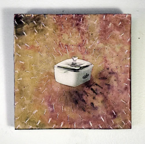 Dish III Cut paper collage on waxed monotype with stitching 5 x 5 in. 2017
